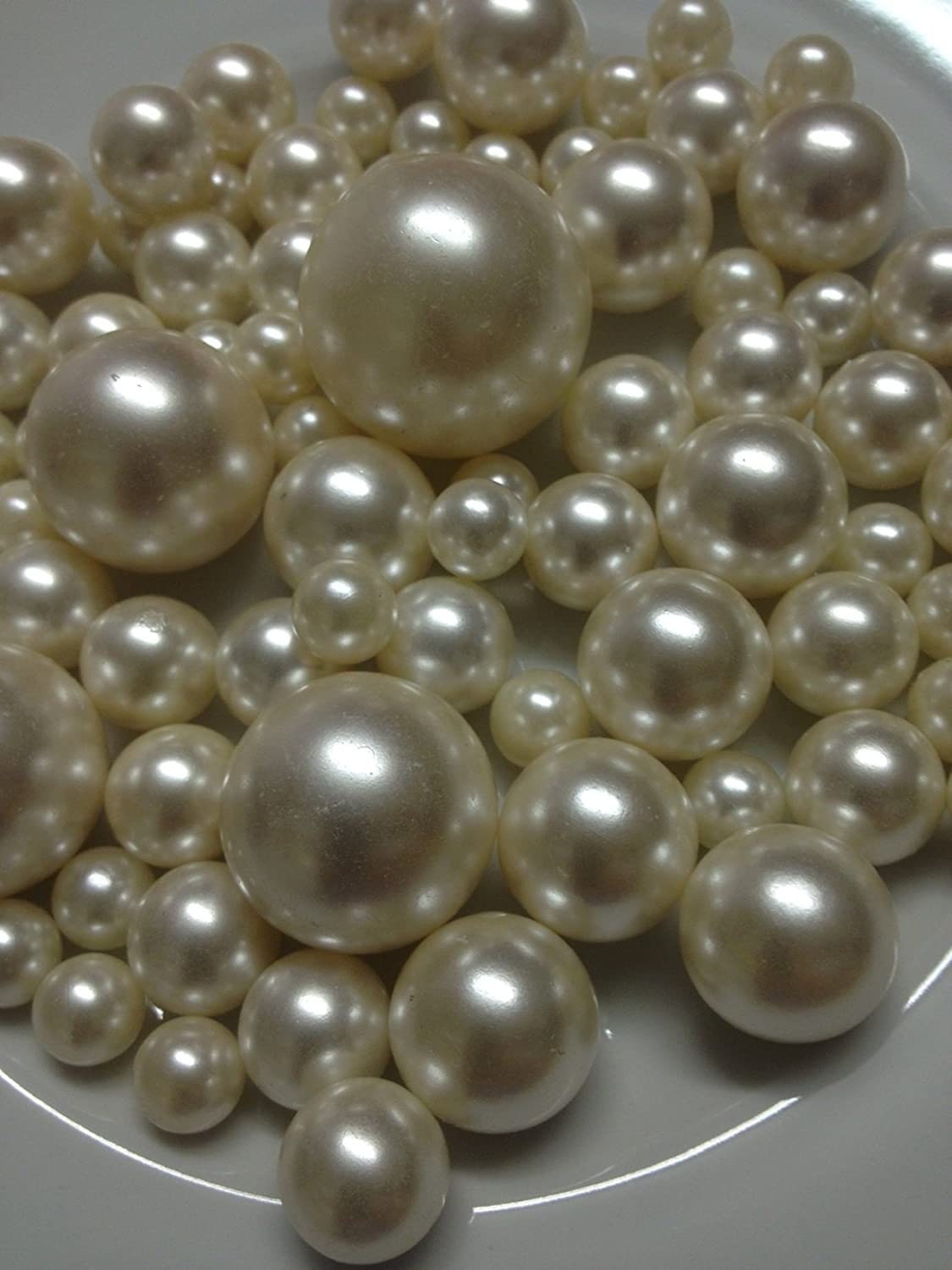 100 Ivory Pearls Use For Floating Vase Filler Pearls Centerpiece Decor, Use for make up brush holder