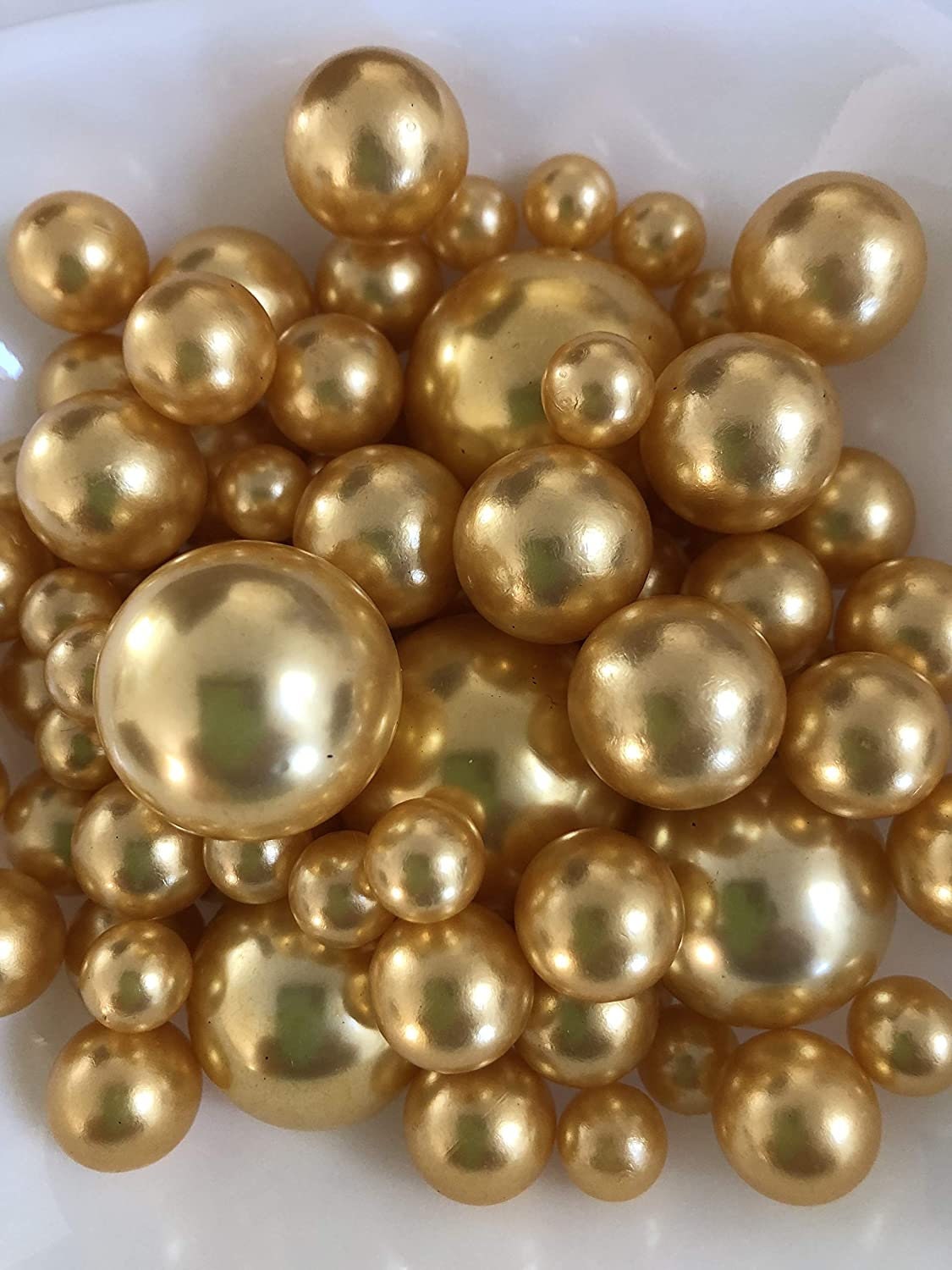 100 Champagne Gold Pearls Use For Floating Vase Filler Pearls Centerpiece Decor, Use for make up brush holder