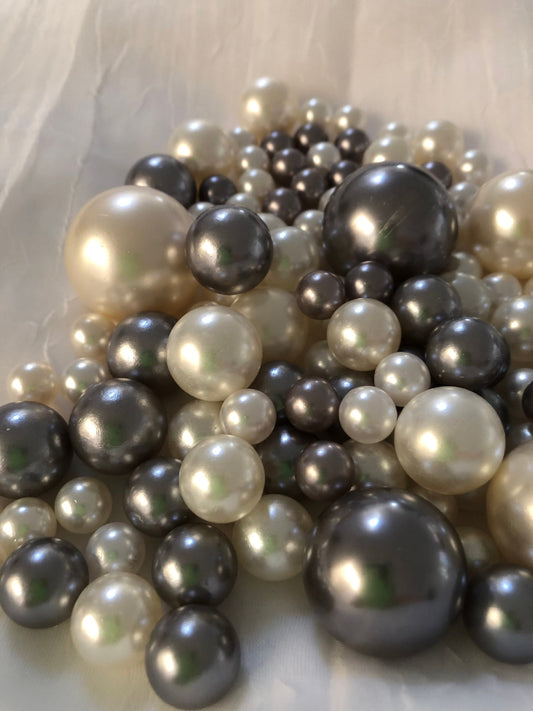 100 Gray and White Pearls - Use For Floating Vase Filler Pearls Decor, Use for make up brush holder