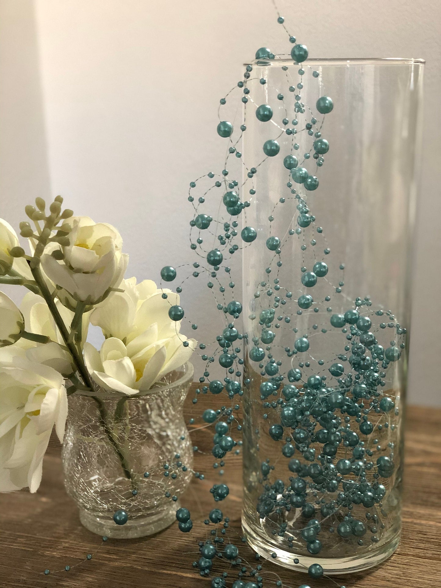 Pearl Beaded Garland - Teal Blue 5ft. Floating beaded Pearl Garland String for Wedding Centerpiece, Decor