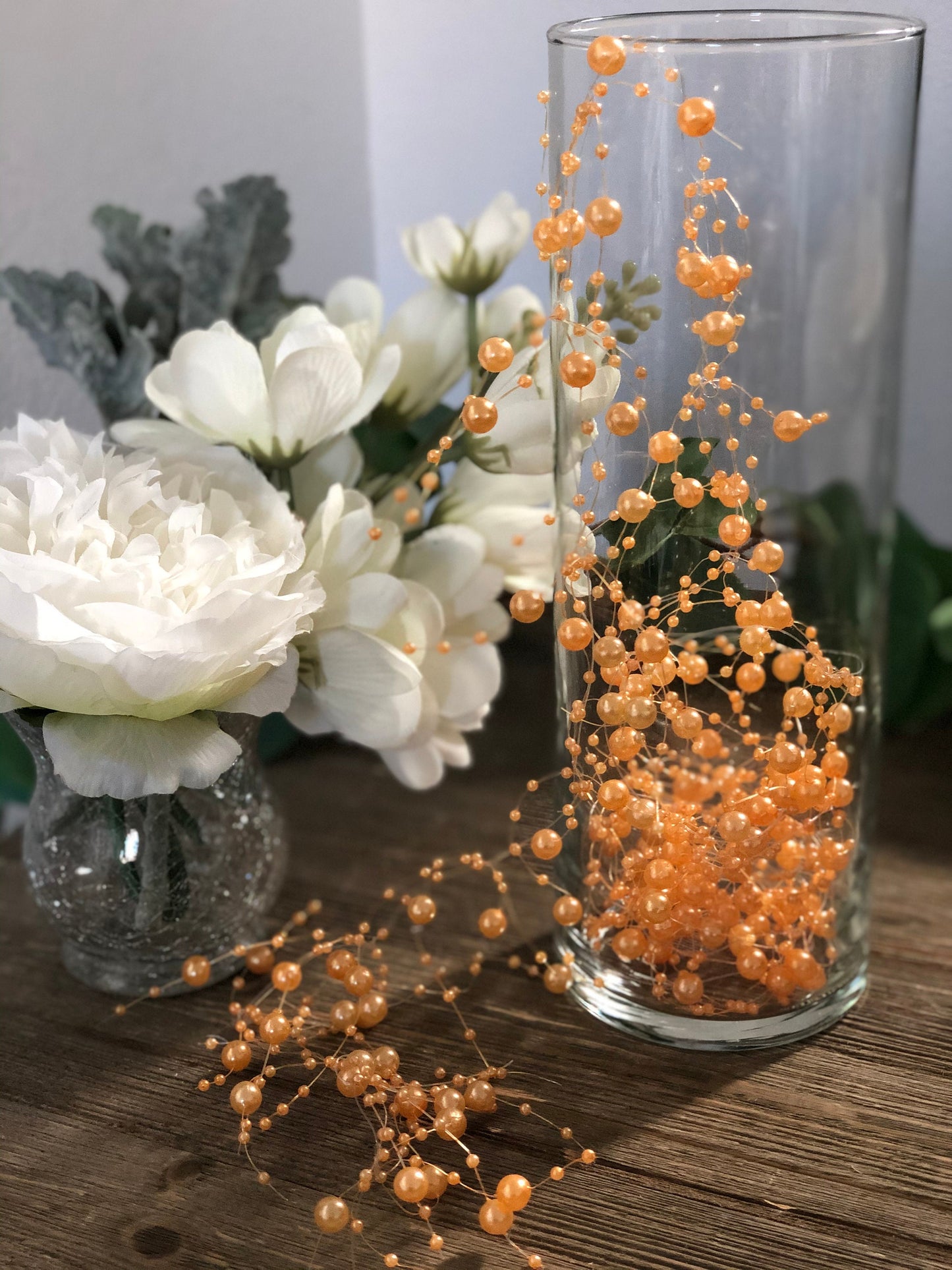 Floating beaded Pearl String Garland - Orange 5ft. Floating Garland String for Wedding Centerpiece, Decor