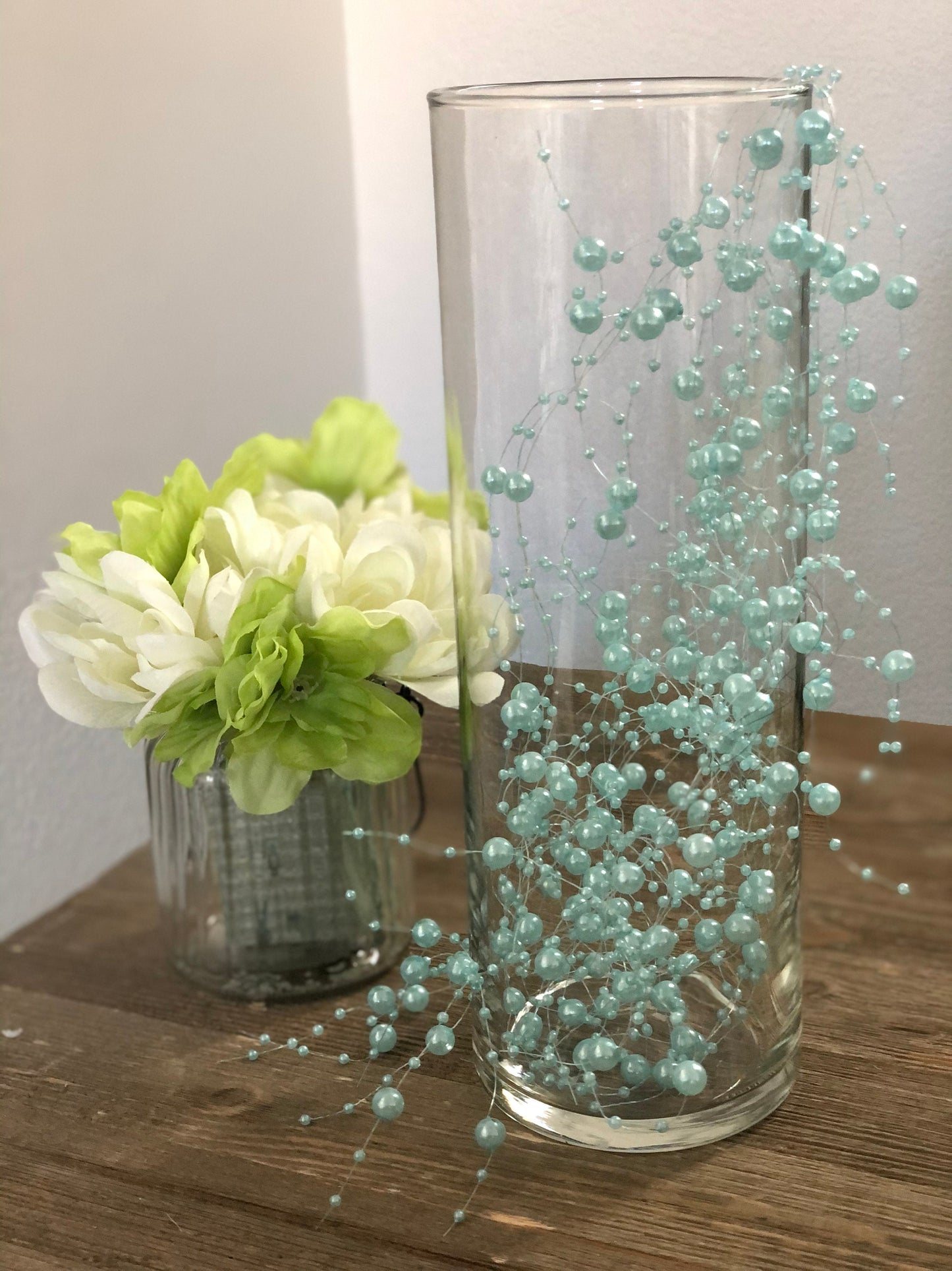 Floating beaded string pearl garland - Light Blue 5ft Floating Pearl Garland Sting for Wedding Centerpiece, Decor