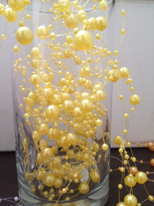 Pearl Beaded Garland - Gold Yellow 5ft. Floating beaded Pearl Garland String for Wedding Centerpiece, Decor