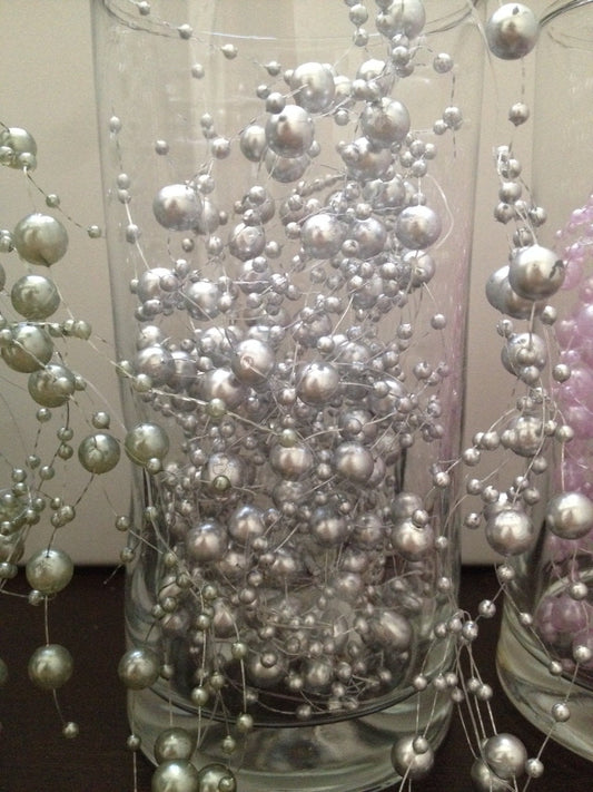 Floating beaded pearl string garland - Silver 5ft Floating Garland Sting for Wedding Centerpiece, Decor