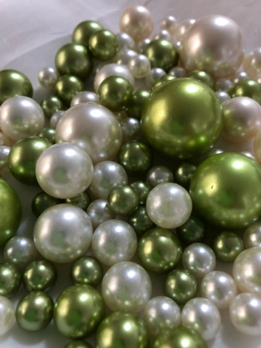 100 Lime Mint And Ivory Pearls - Wedding  Event  Party Centerpieces, Vase Filler Pearls Decor, Use for make up brush holder, DIY Crafting