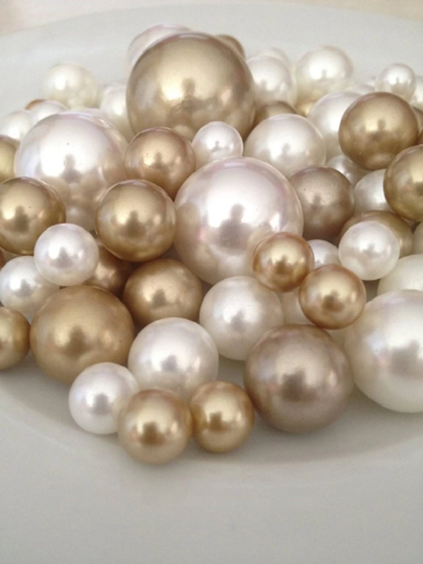 100 Champagne And white Pearls - Wedding  Event  Party Centerpieces, Vase Filler Pearls Decor, Use for make up brush holder, DIY Crafting