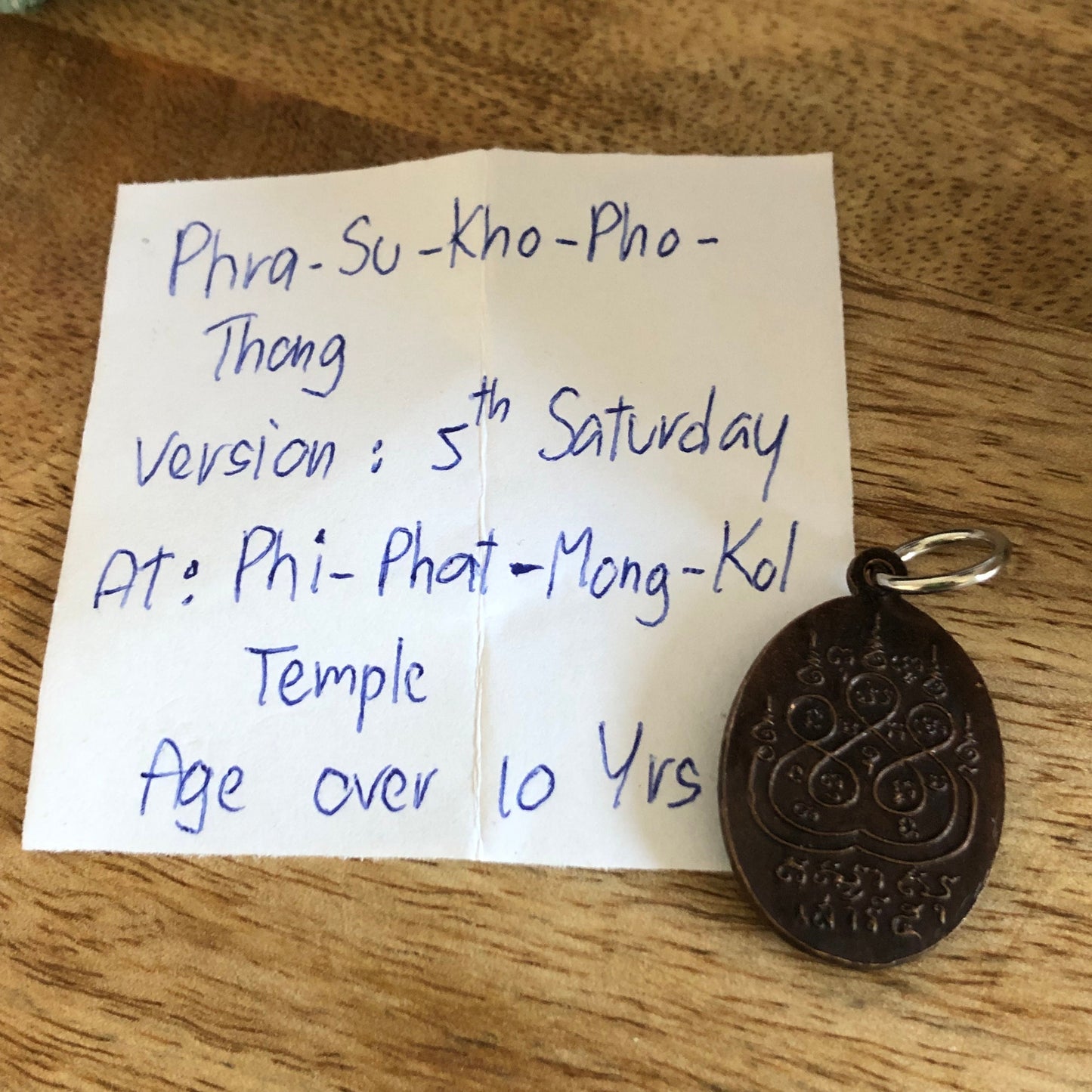 Phra Su Kho Pho Thong Buddha, At Phi Phat Mong Kol Temple, Age 10 years, authentic Thailand buddha, talisman, pendant