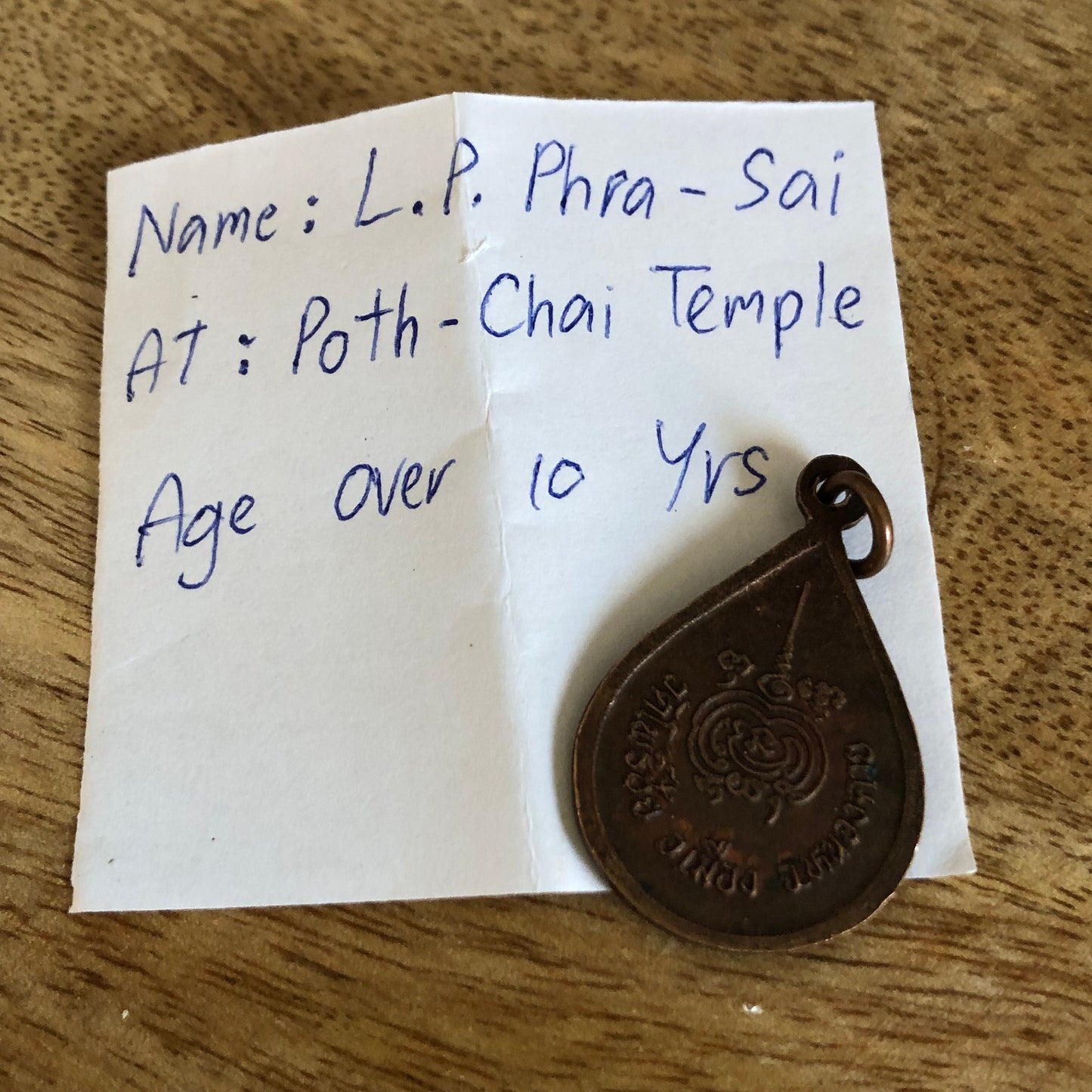 LP Phra Sai Buddha, At Poth Chai Temple, Age 10 years, Authentic Thailand Buddha Amulet, Pendant, Monk Coin Pendant