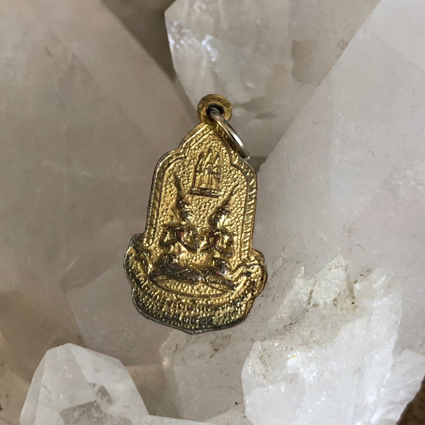 Buddha sheltered by Naga Hood, 2 devas, At Nak Prog Temple, Celebration Bangkok, AD 1982 42 years. Authentic Thailand Buddha Pendant