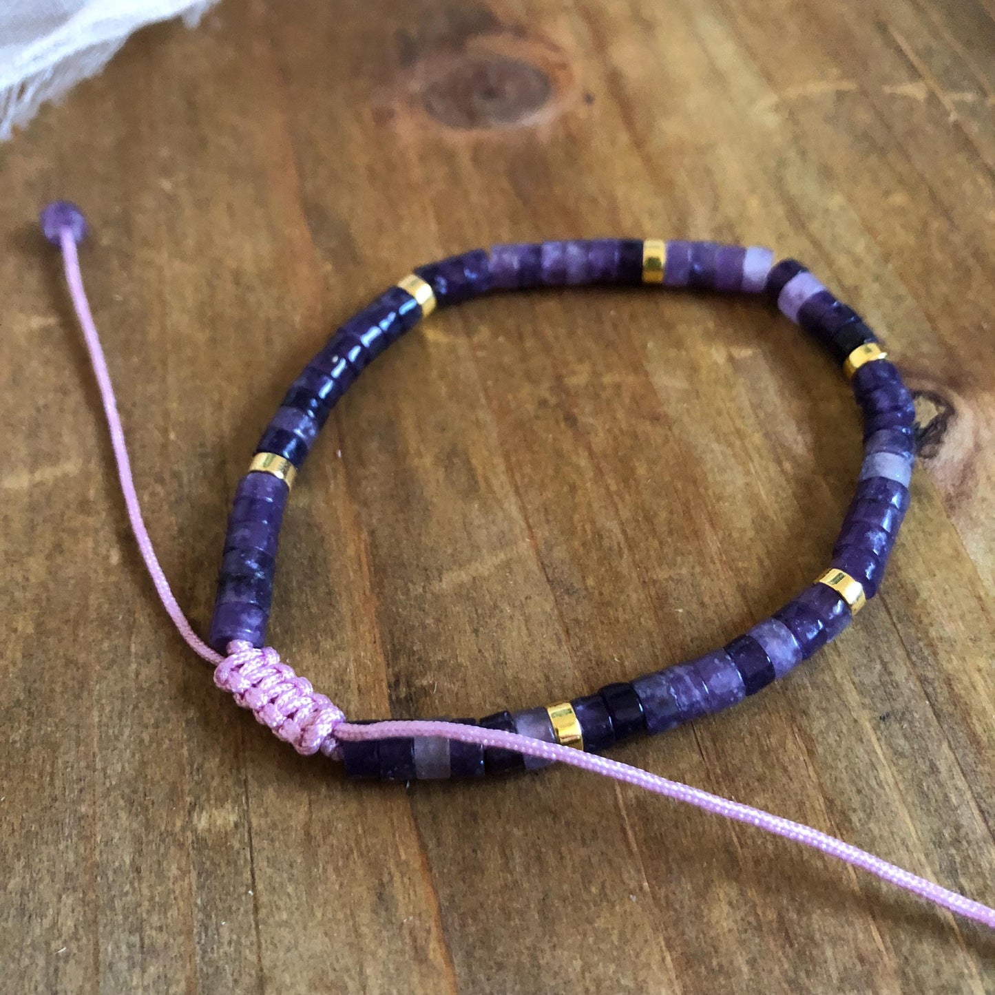 Lepidolite 2x4 dainty beaded bracelet, heishi beads, boho meditation bracelet, mothers day gift, birthday gift, spiritual beads, power beads