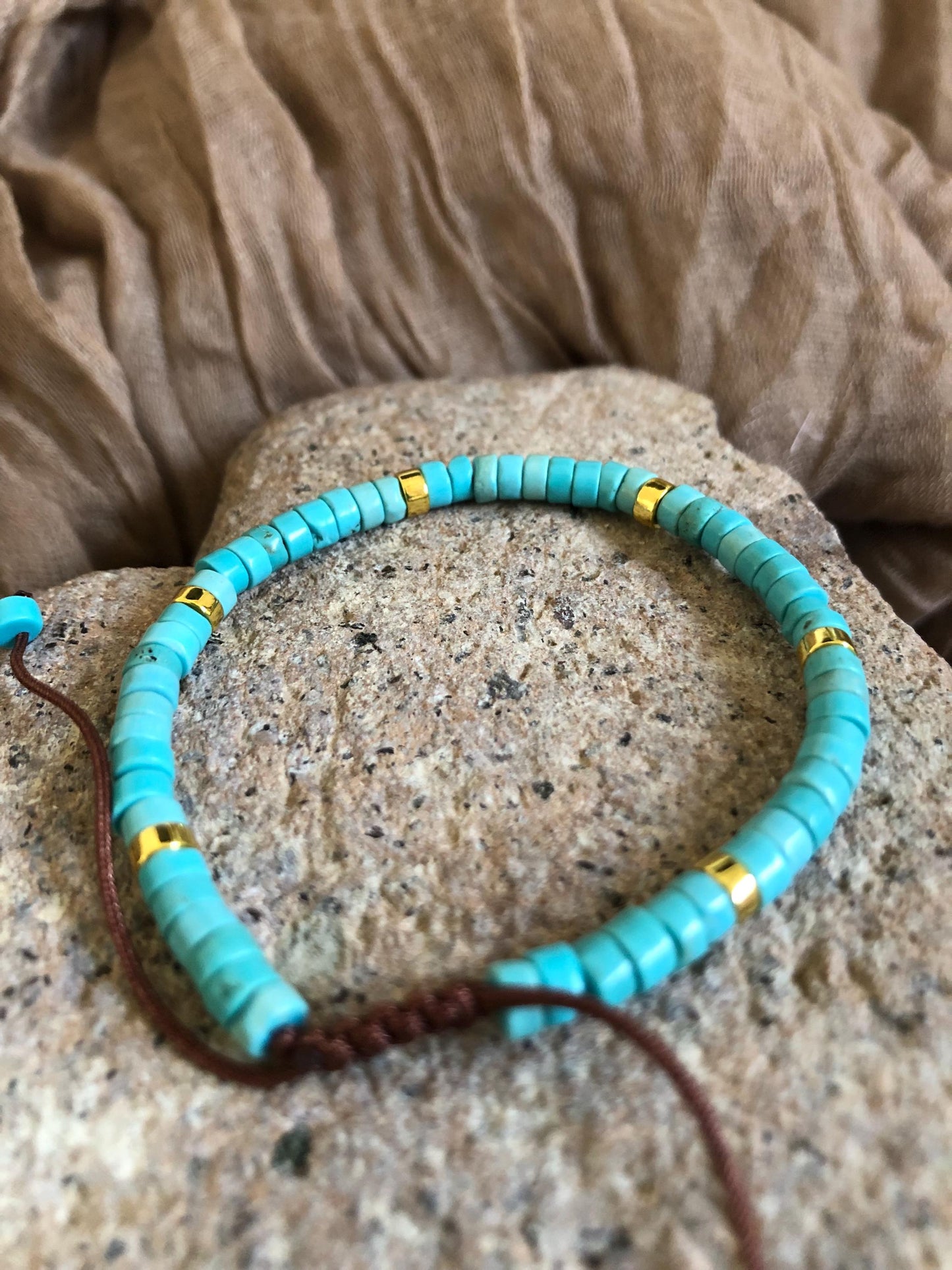 Turquoise spiritual bead gemstone bracelet, dainty 2x4 beaded bracelet, meditation intention prayer bracelet, heishi beads, power bead stone