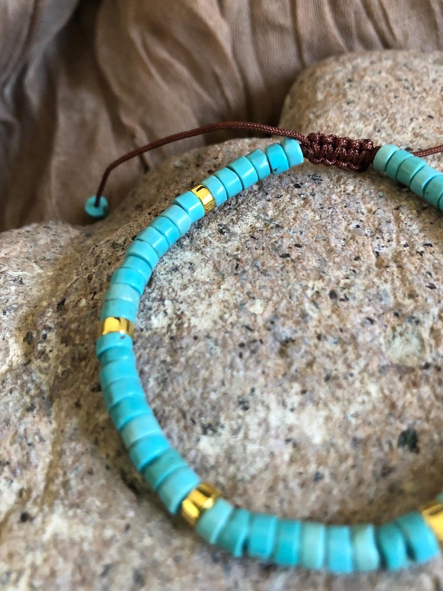 Turquoise spiritual bead gemstone bracelet, dainty 2x4 beaded bracelet, meditation intention prayer bracelet, heishi beads, power bead stone