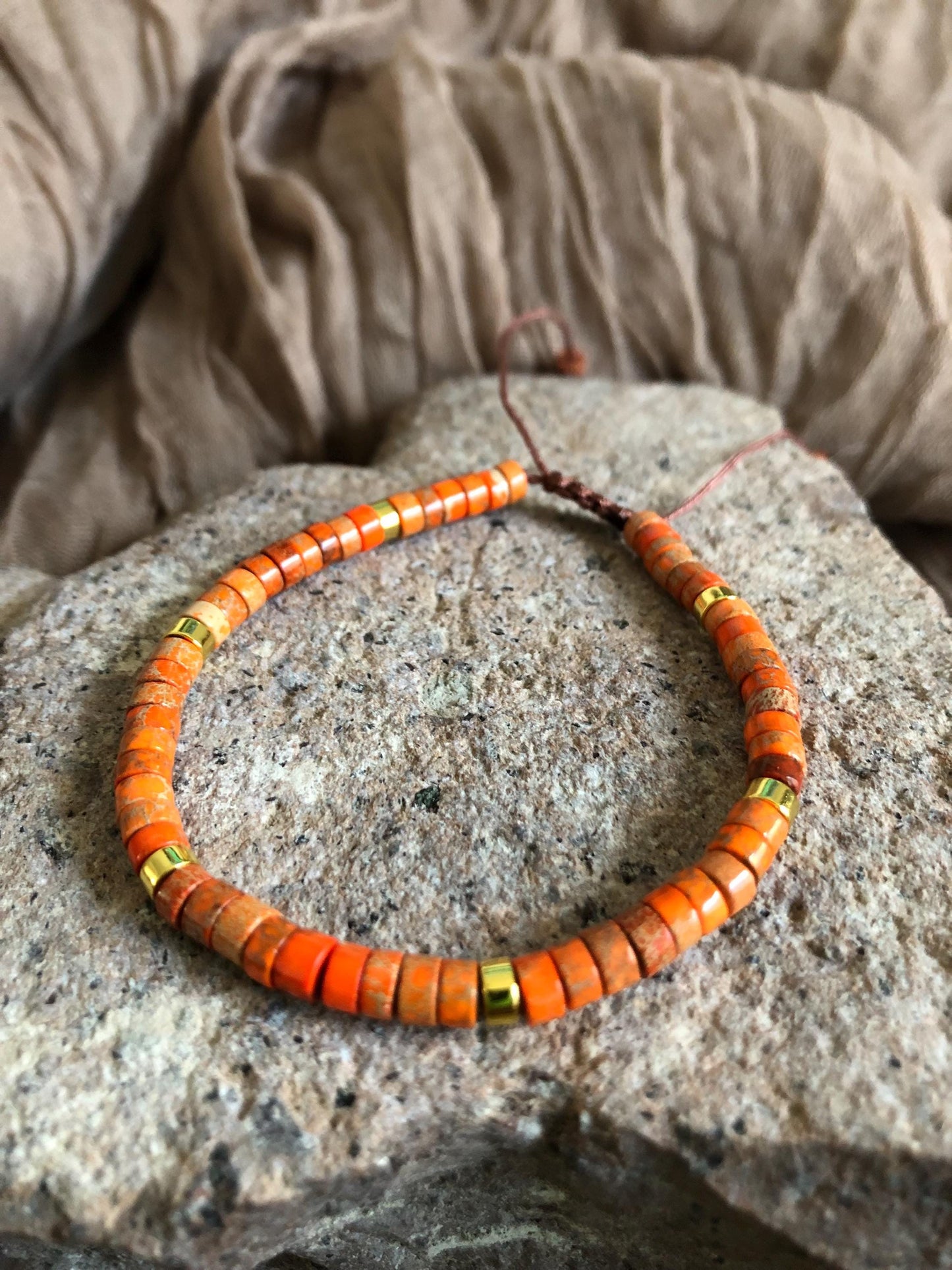 Orange Sea Sediment Jasper spiritual beads bracelet 2x4, meditation bracelet, mothers day gift, birthday gift, beaded gemstone power beads