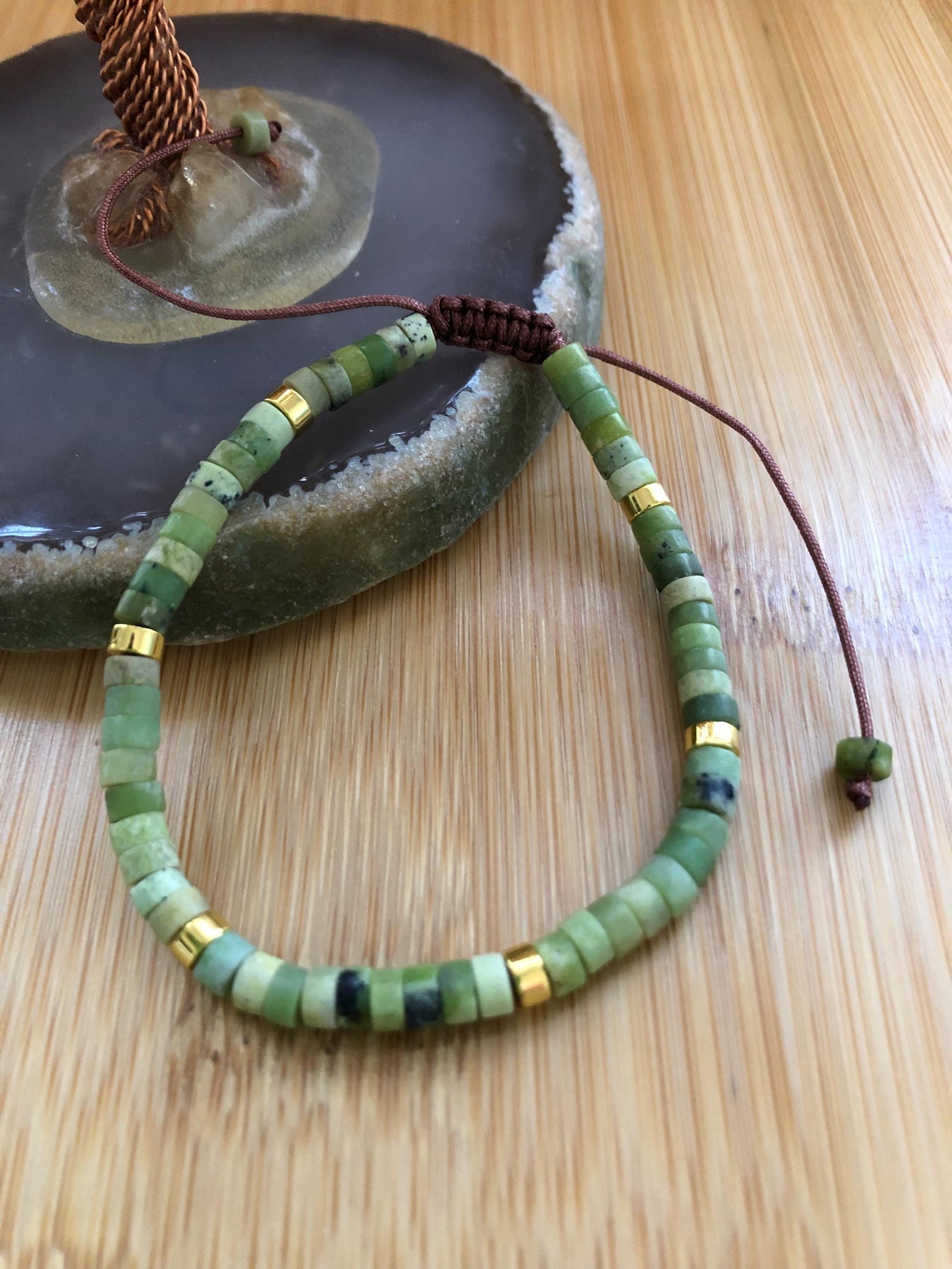 Grass Pine Yellow Jasper stone spiritual beads brings joy and release negativity, hematite protection bead, dainty beaded intention bracelet