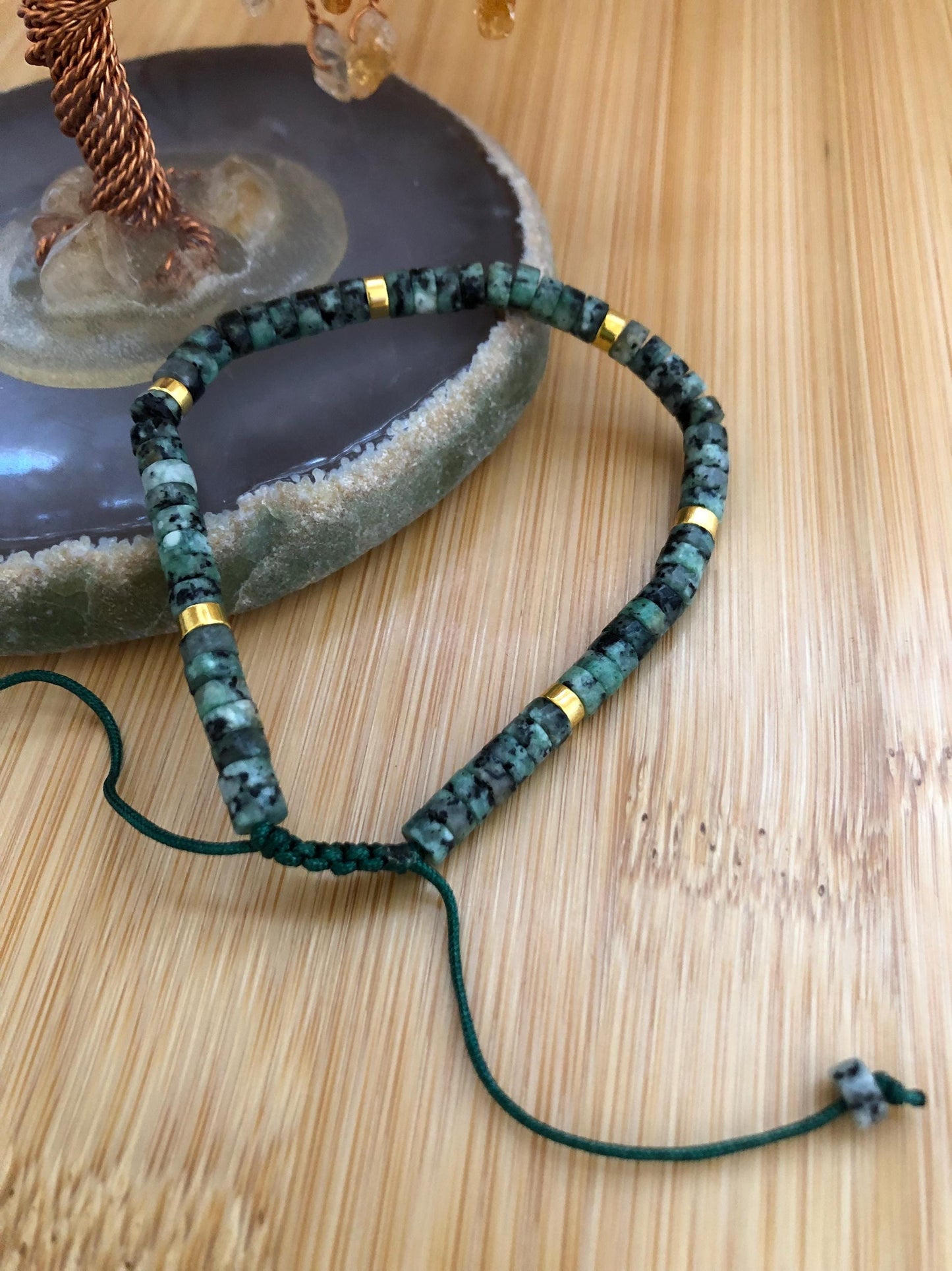 African Turquoise stone spiritual beads for peace and tranquility, hematite protection bead, dainty beaded intention power bracelet