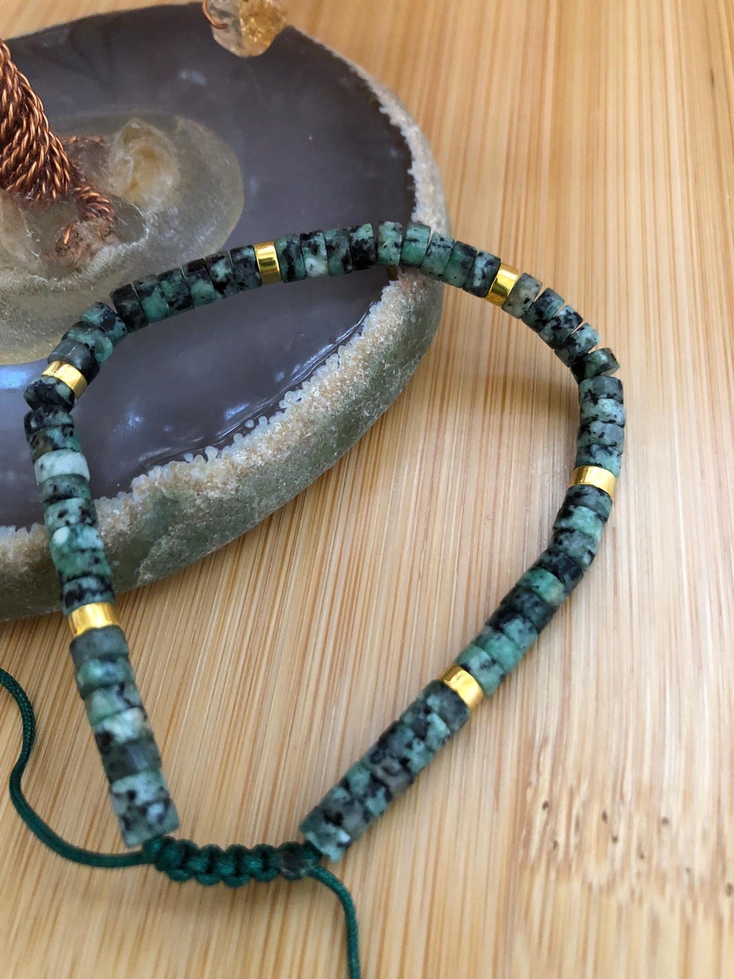 African Turquoise stone spiritual beads for peace and tranquility, hematite protection bead, dainty beaded intention power bracelet