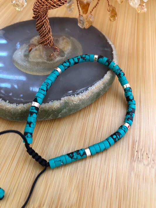 Black Line/Vein Turquoise spiritual beads stone of forgiveness, positive energy, hematite protection bead, dainty beaded intention bracelet