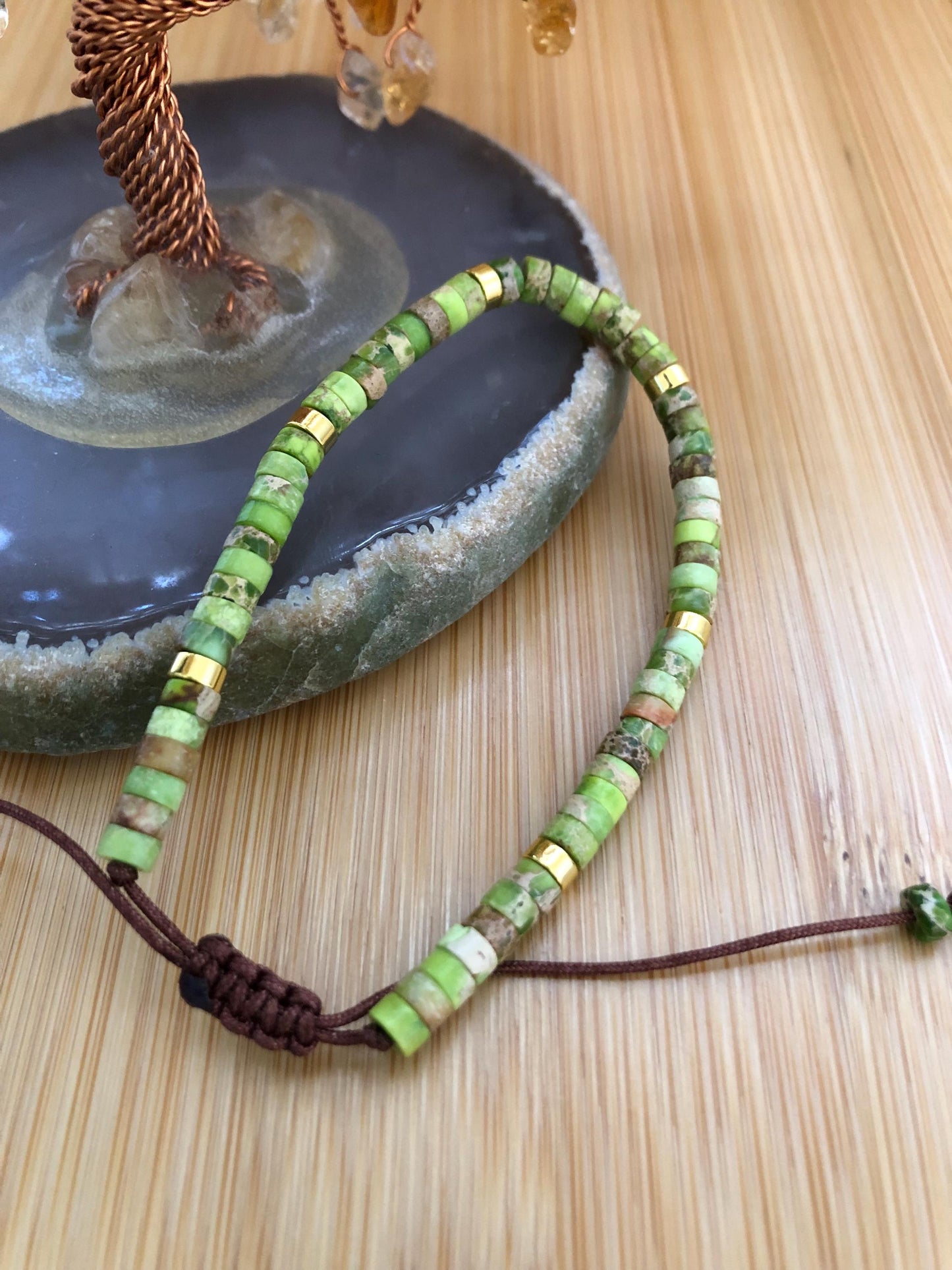 Lime green sea sediment jasper stone spiritual beads, hematite protection bead,  power gemstone dainty beaded bracelet