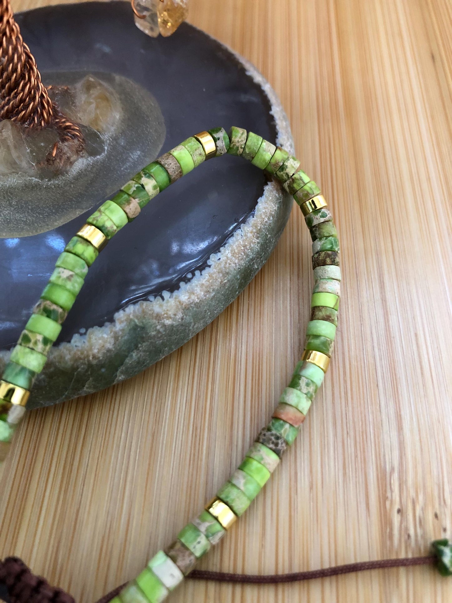 Lime green sea sediment jasper stone spiritual beads, hematite protection bead,  power gemstone dainty beaded bracelet