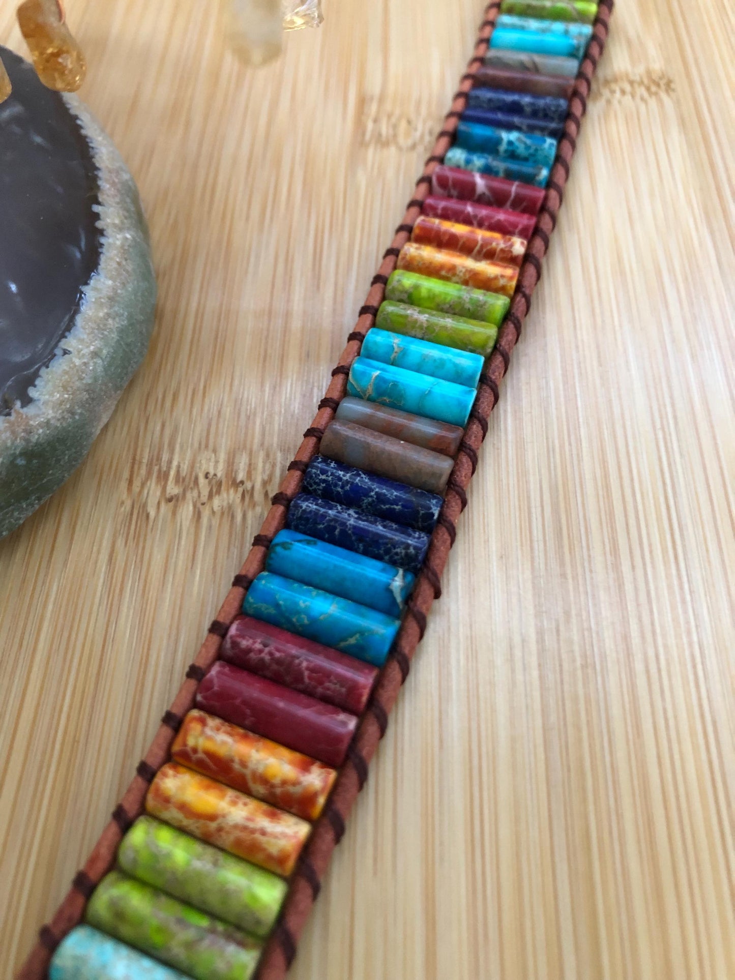 7 Chakra tube natural stone bracelets for Women Boho Handmade Natural Jasper Stone Energy Bead Leather Wrap Bracelet Jewelry