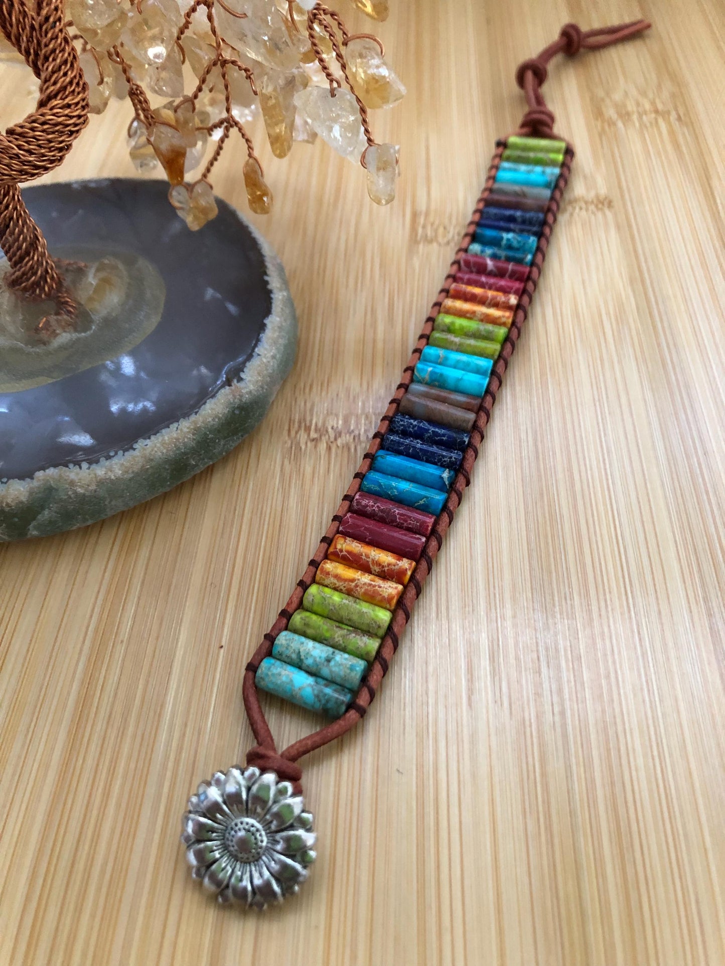 7 Chakra tube natural stone bracelets for Women Boho Handmade Natural Jasper Stone Energy Bead Leather Wrap Bracelet Jewelry