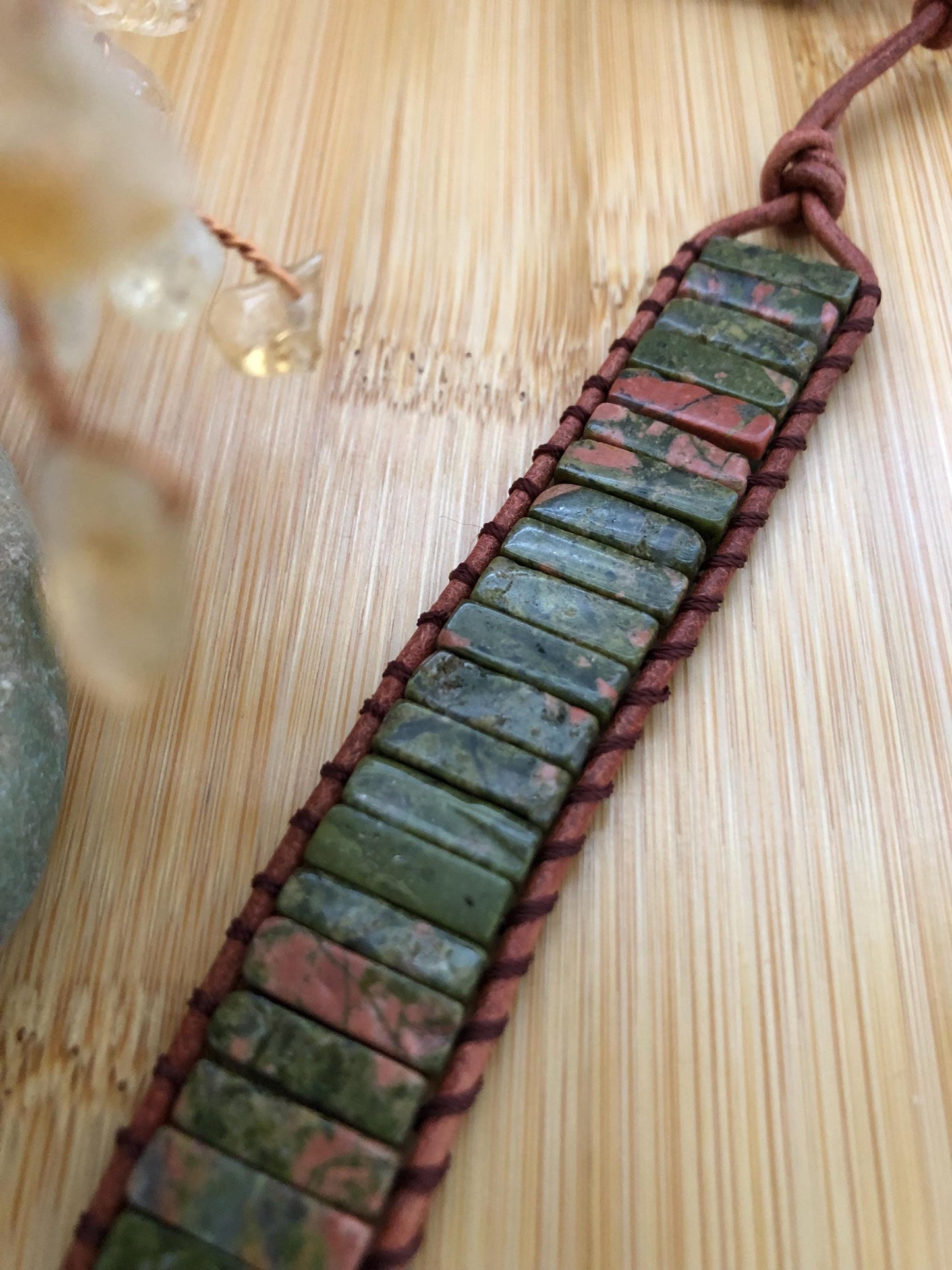 Unakaite Rectangle beads natural stone bracelets for Women Boho Handmade Natural Stone Energy Bead Leather Wrap Bracelet Jewelry