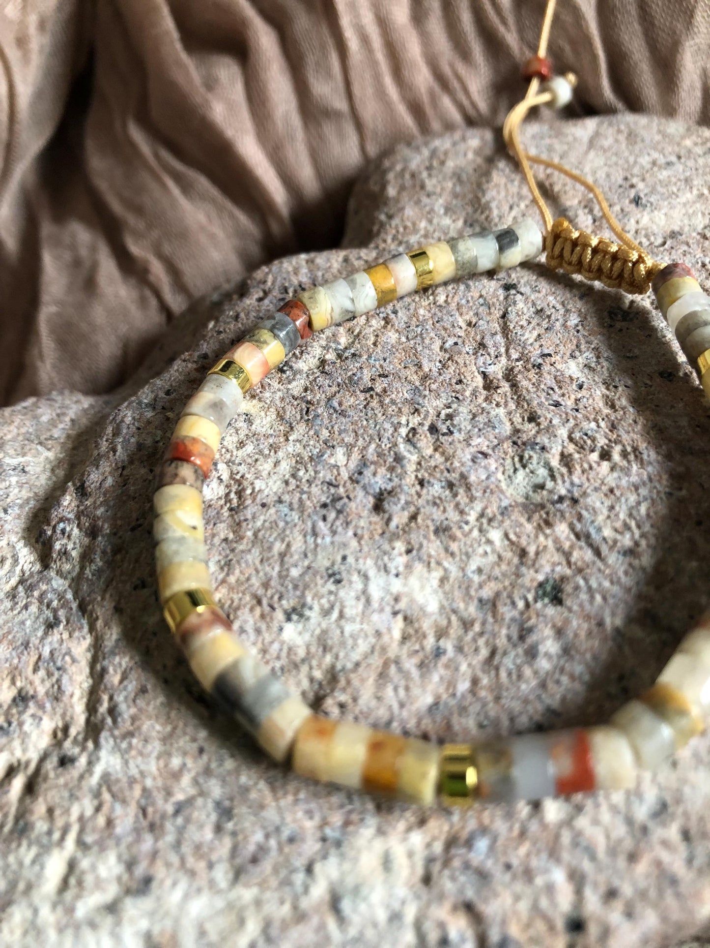 Yellow Crazy Agate 2x4 dainty beads bracelet,  boho meditation bracelet, mothers day gift, birthday gift, spiritual beads, power beads