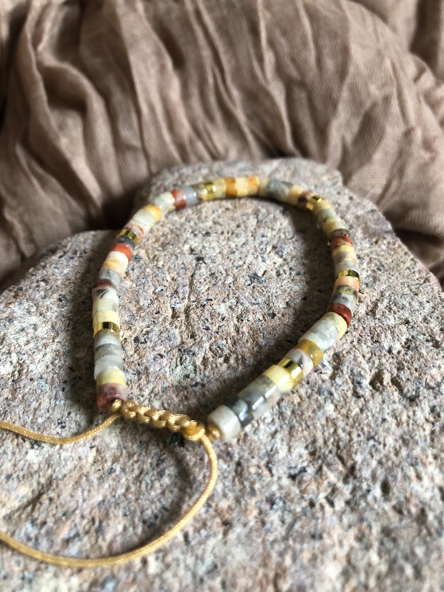 Yellow Crazy Agate 2x4 dainty beads bracelet,  boho meditation bracelet, mothers day gift, birthday gift, spiritual beads, power beads