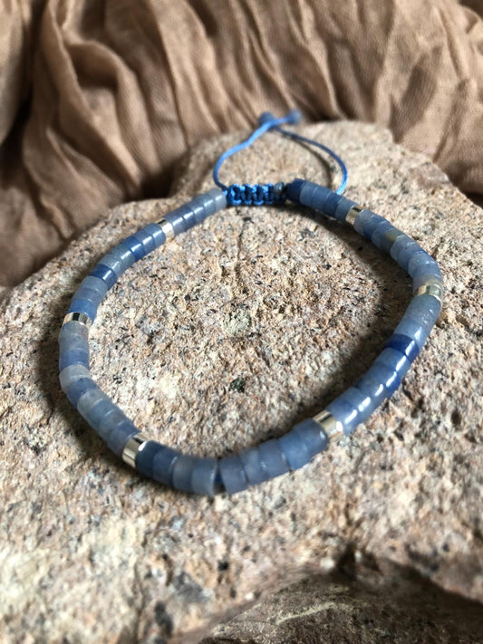 Blue Aventurine 2x4 dainty bracelet, heishi beads, boho meditation bracelet, mothers day gift, birthday gift, spiritual beads, power beads