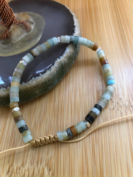 Amazonite stone spiritual beads stone of courage and truth, hematite protection bead, dainty beaded, meditating intention bracelet