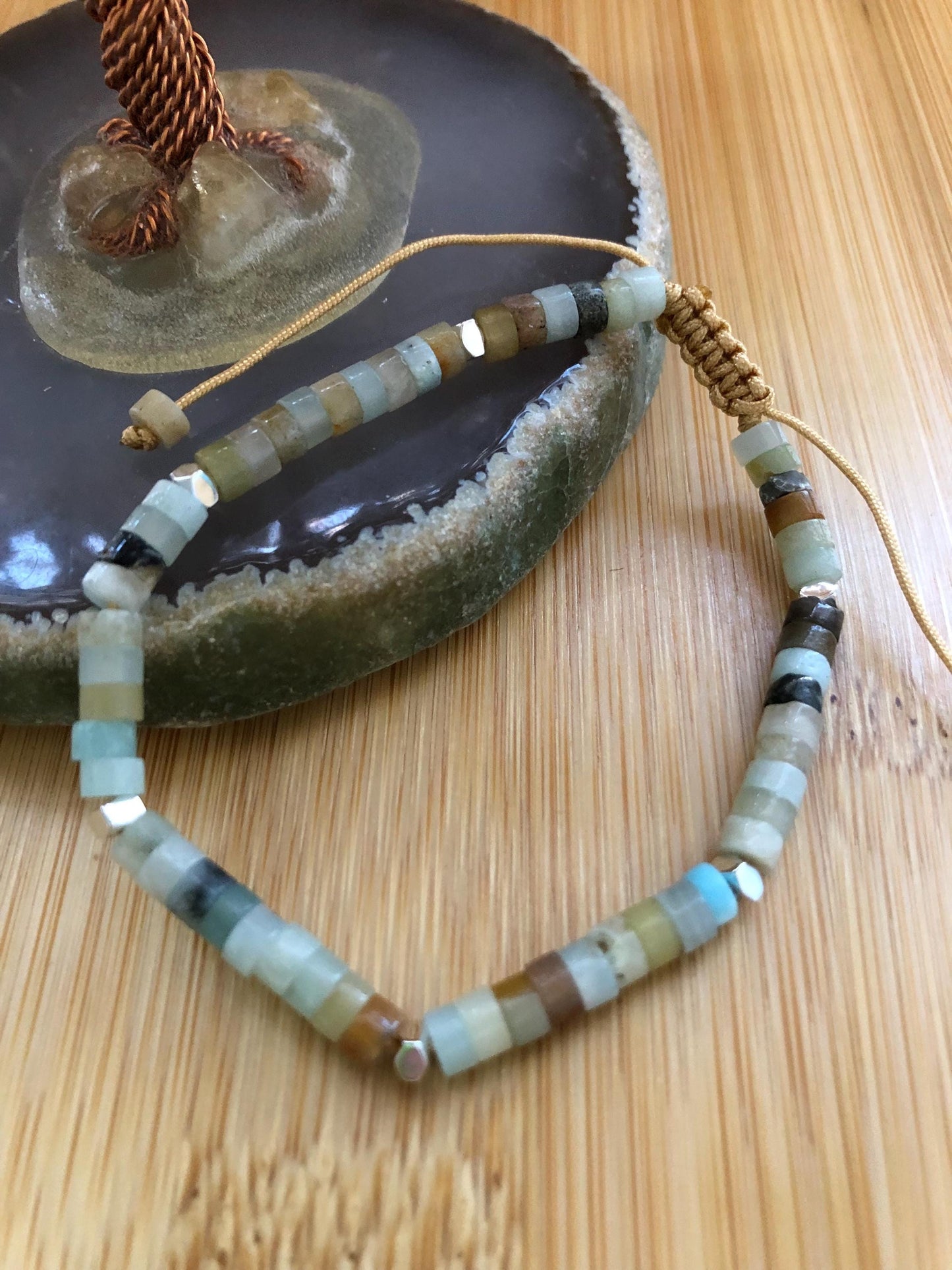 Amazonite stone spiritual beads stone of courage and truth, hematite protection bead, dainty beaded, meditating intention bracelet