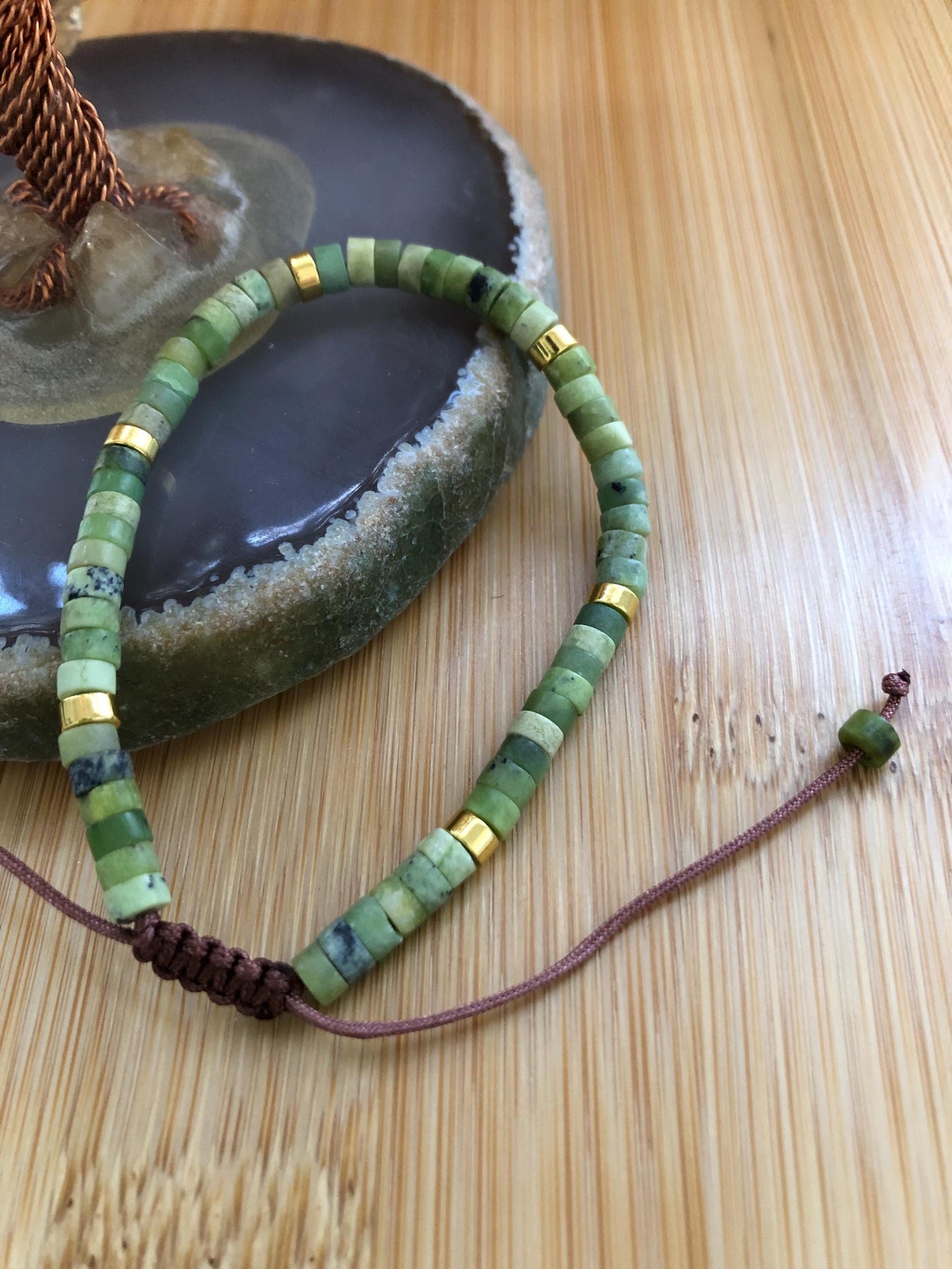 Grass Pine Yellow Jasper stone spiritual beads brings joy and release negativity, hematite protection bead, dainty beaded intention bracelet