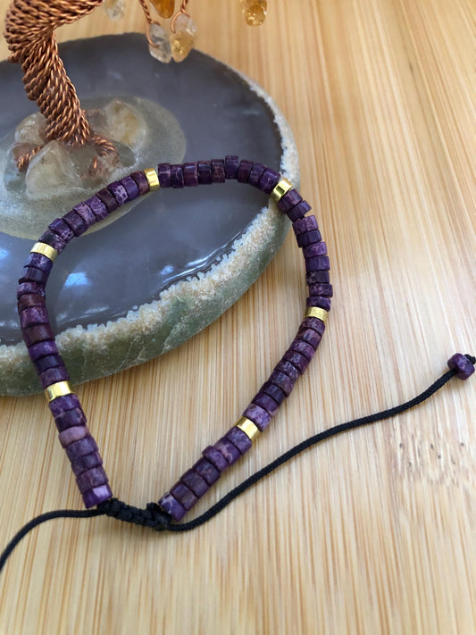 Purple Sea Sediment spiritual beads stone of stability, emotional healing, hematite protection bead, dainty beaded intention power bracelet