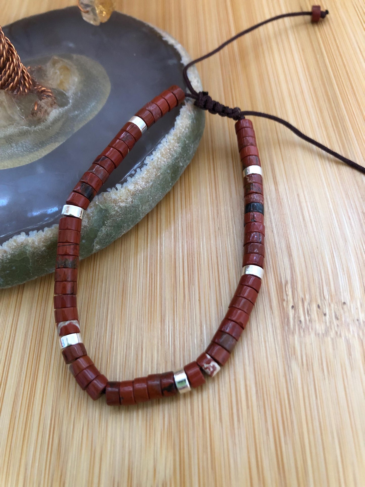 Red Stone Jasper spiritual beads stone of fertility, strength and courage, hematite protection bead, dainty beaded intention power bracelet