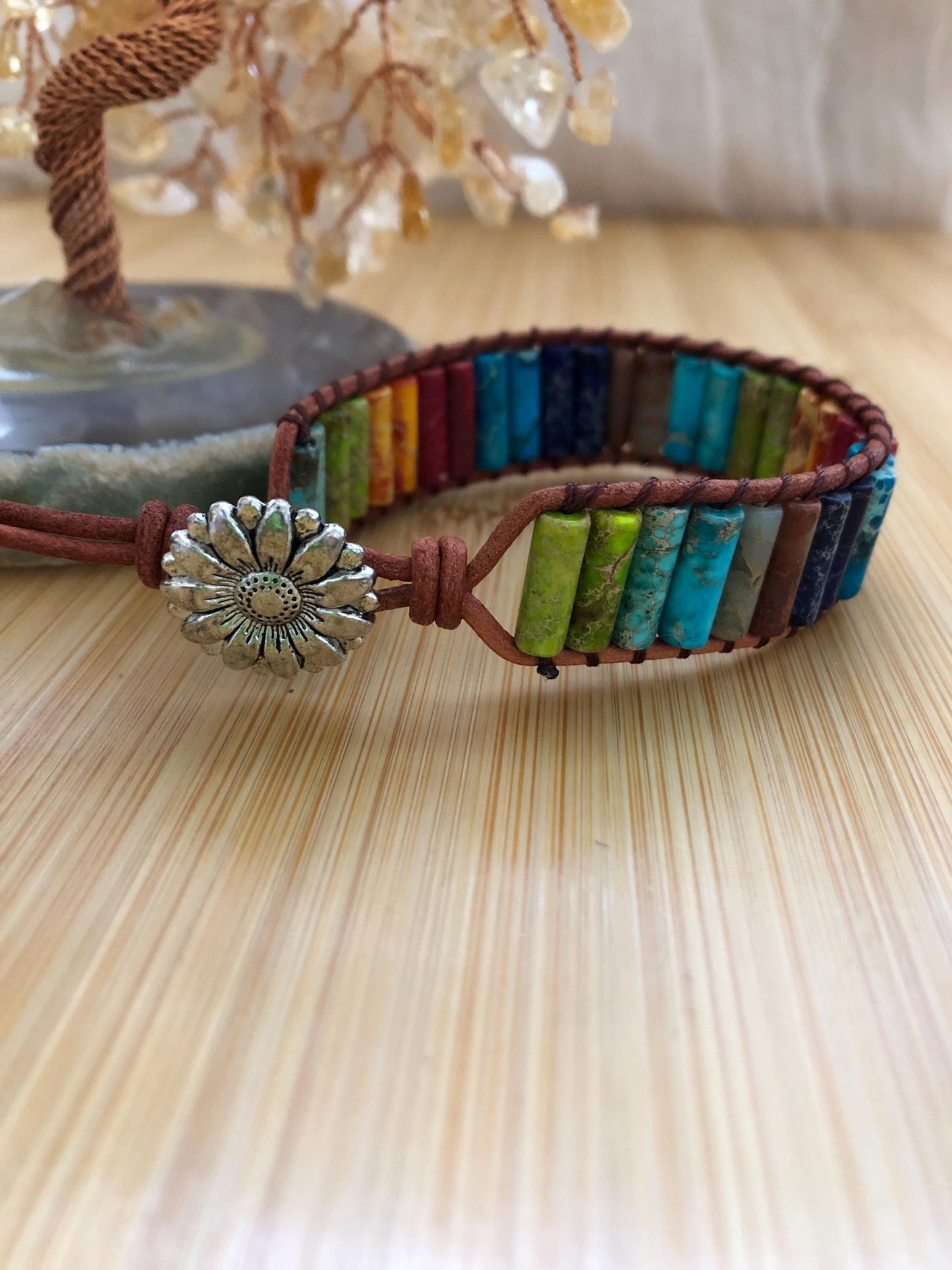 7 Chakra tube natural stone bracelets for Women Boho Handmade Natural Jasper Stone Energy Bead Leather Wrap Bracelet Jewelry