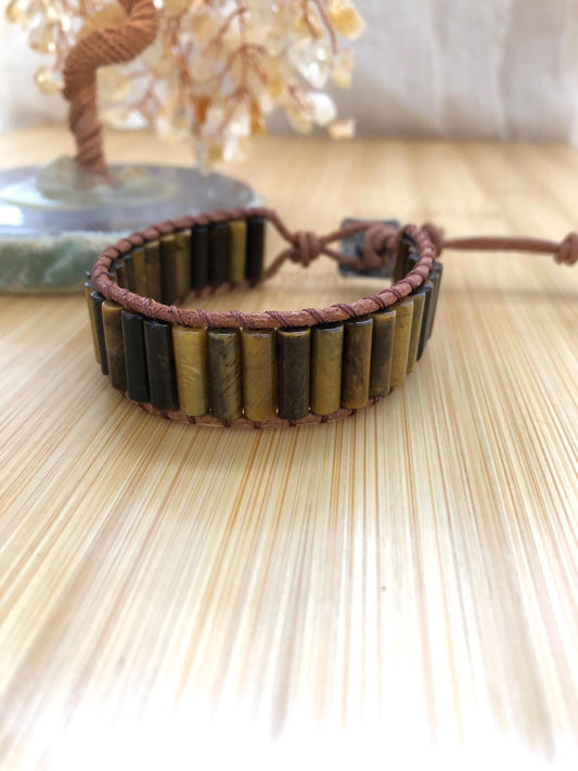 Tigers Eye Tube natural stone bracelets for Women Boho Handmade Natural Jasper Stone Energy Bead Leather Wrap Bracelet Jewelry