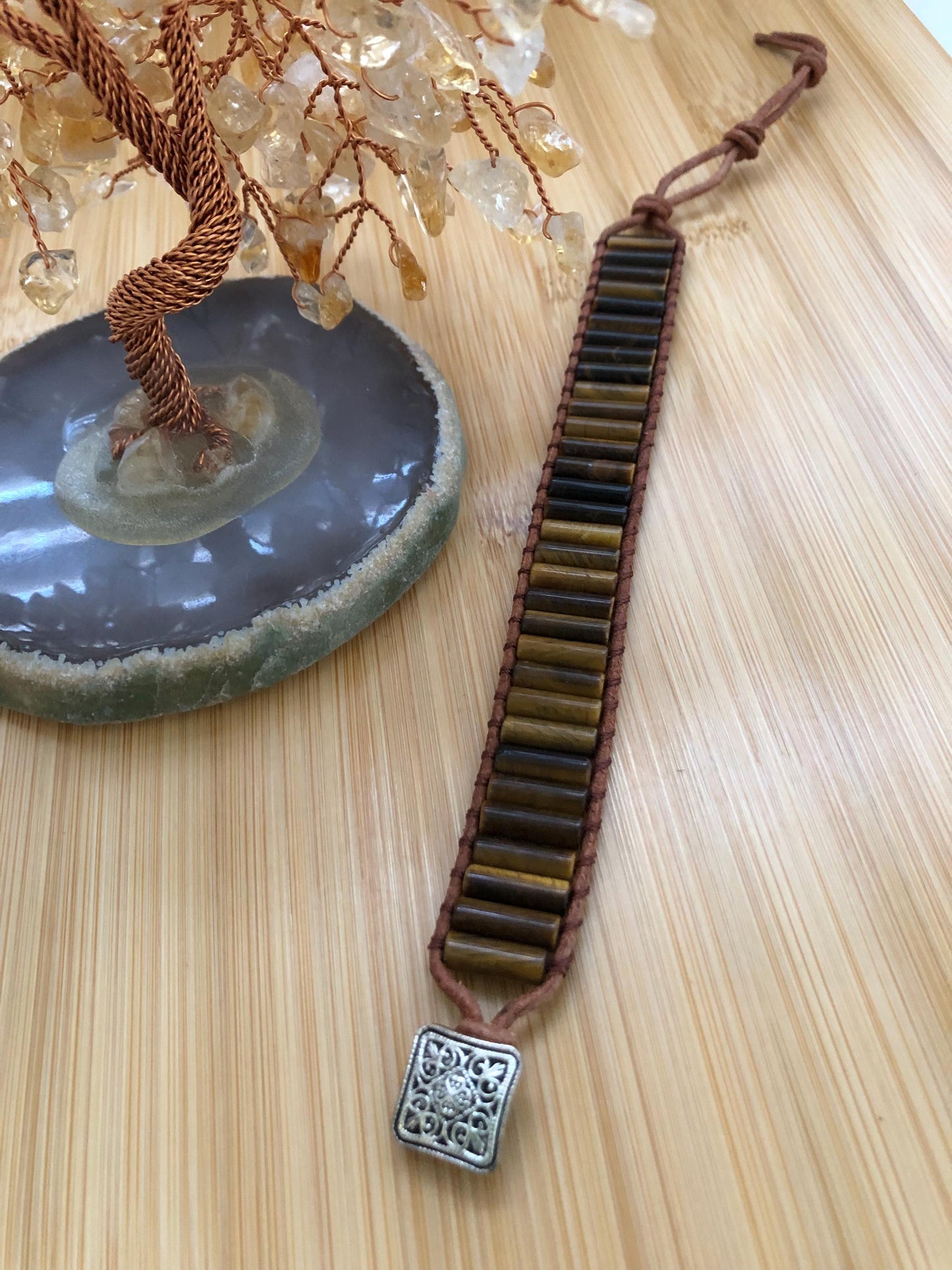 Tigers Eye Tube natural stone bracelets for Women Boho Handmade Natural Jasper Stone Energy Bead Leather Wrap Bracelet Jewelry