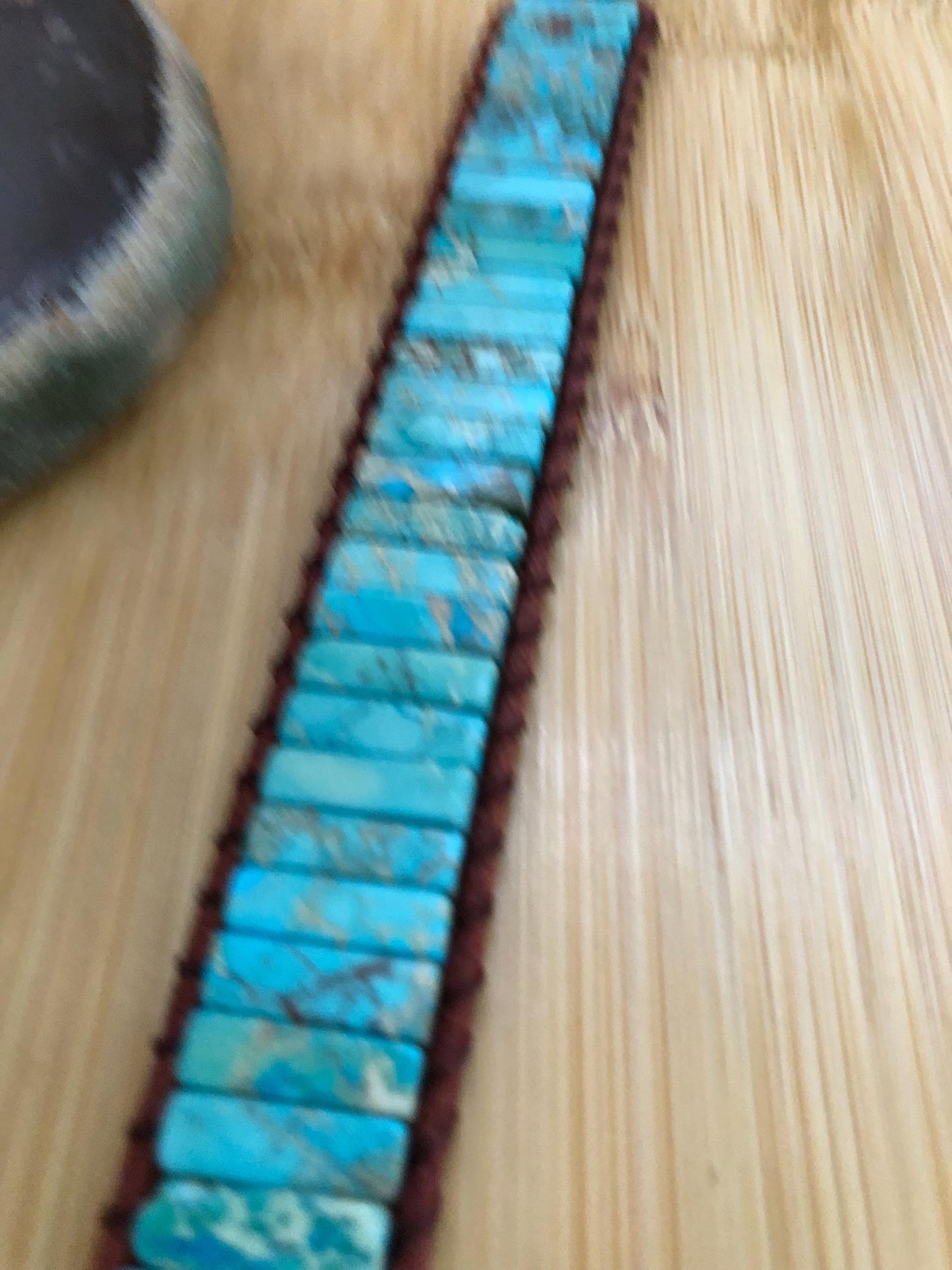 Kingman Turquoise rectangle beads natural stone bracelets for Women Boho Handmade Energy Bead Leather Wrap Bracelet Jewelry