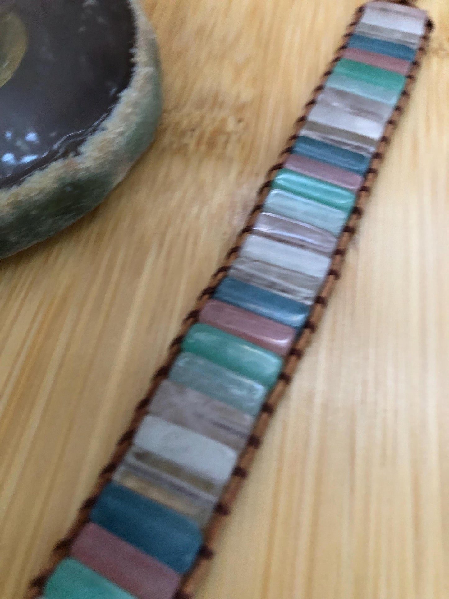 Multi Color chalcedony rectangle beads natural stone bracelets for Women Boho Handmade Energy Bead Leather Wrap Bracelet Jewelry