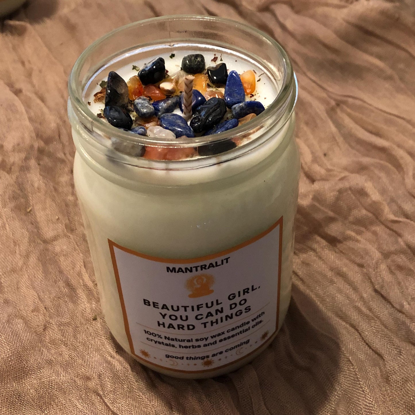 Beautiful girl you can do hard things Mantra soy Candle Affirmation, Intention candles, candles with crystals, herbs, Mason Jar soy candle