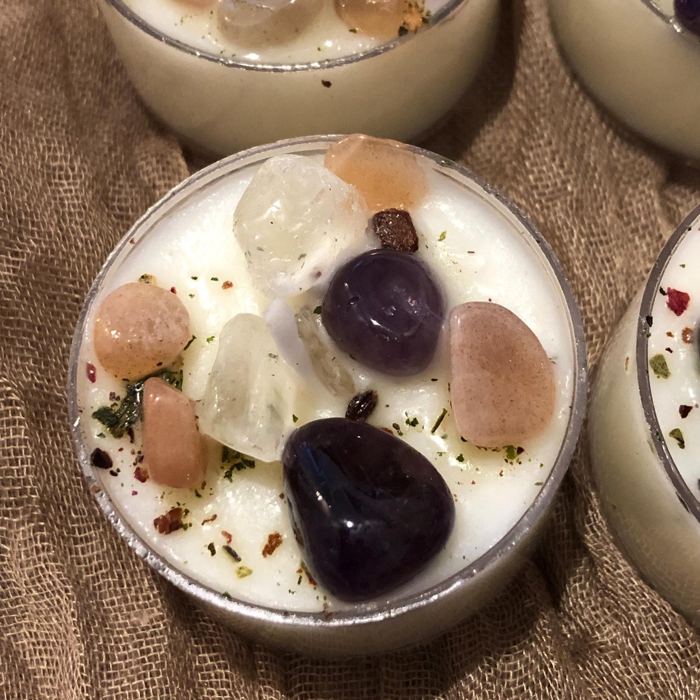 Happy Birthday tealight mantra candles,  affirmation intention candles with crystals and herbs, soy candle