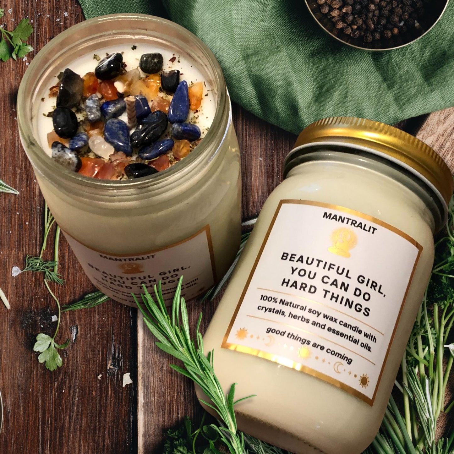 Beautiful girl you can do hard things Mantra soy Candle Affirmation, Intention candles, candles with crystals, herbs, Mason Jar soy candle