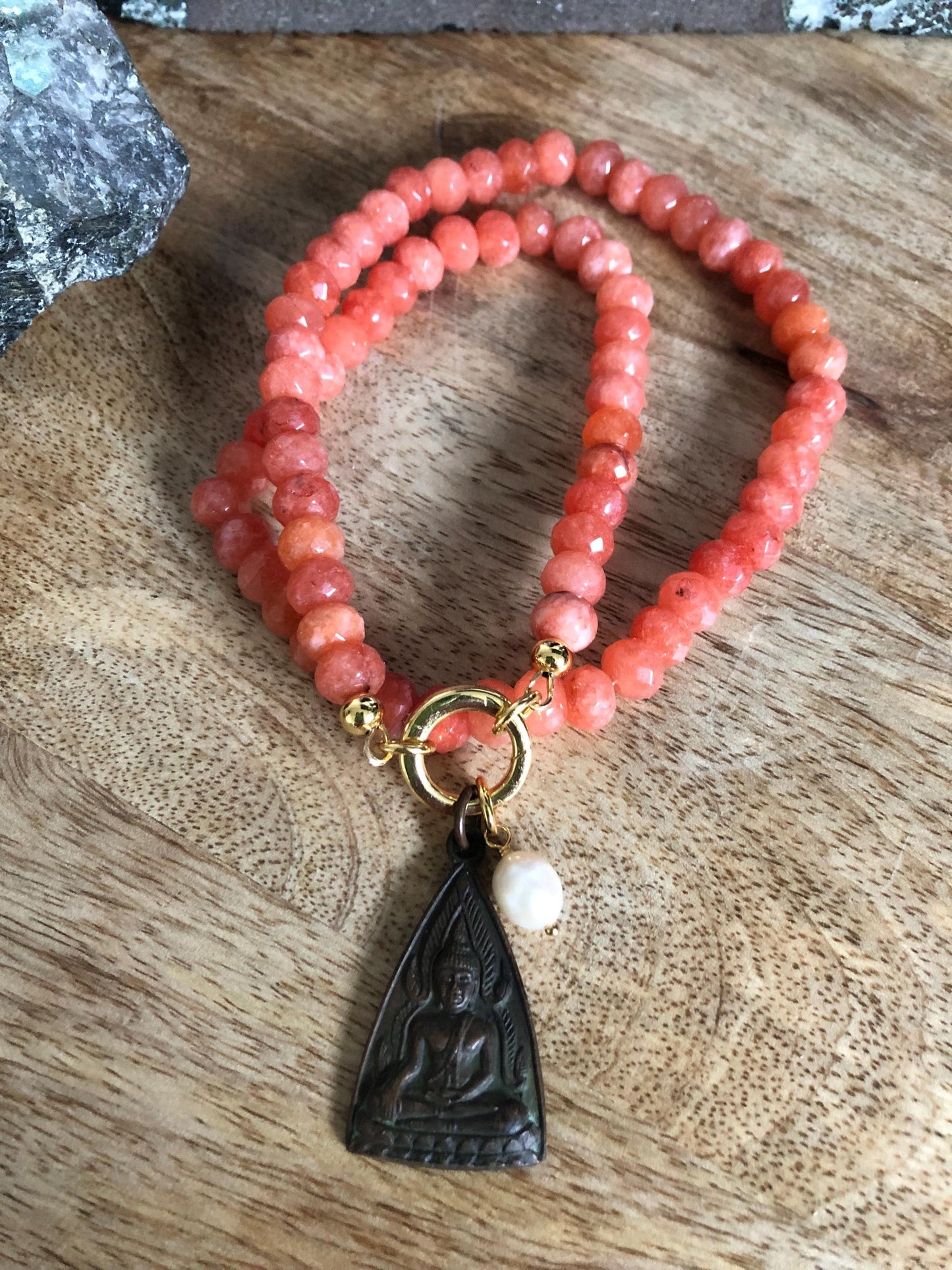 Sunstone Choker Necklace, Joy, Vitality, Abundance Choker, Vintage Thai Buddha Pendant, protective, Amulet Buddha from Thailand