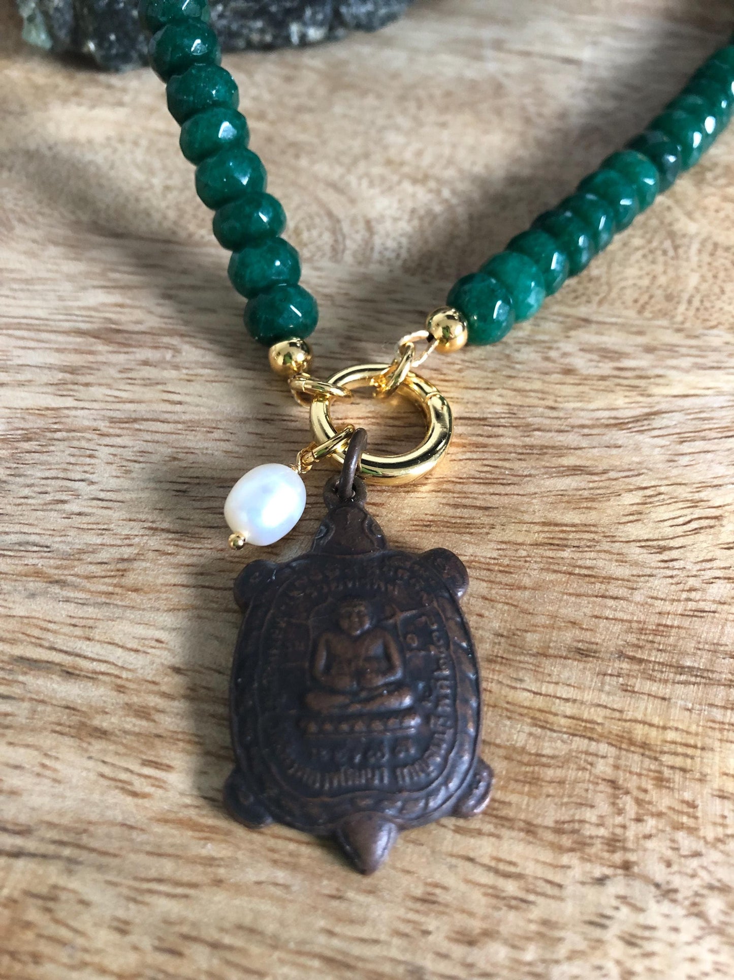 Emerald Choker Necklace Abundance, Prosperity, Good Fortune, Vintage Thai Buddha Pendant, protective, Amulet Buddha from Thailand, Boho Chic