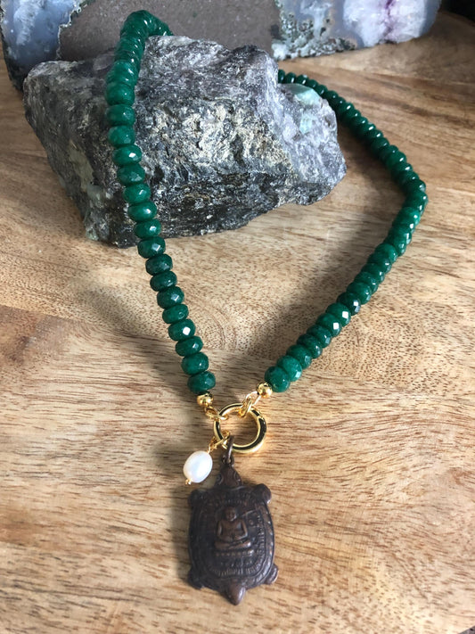 Emerald Choker Necklace Abundance, Prosperity, Good Fortune, Vintage Thai Buddha Pendant, protective, Amulet Buddha from Thailand, Boho Chic