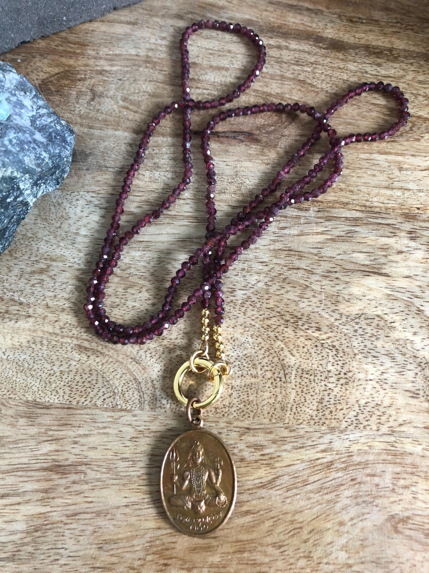 Garnet Long Necklace - Love, protection, friendship and passion Vintage Thai Ganesh-Shiva Pendant, protective, Amulet from Thailand