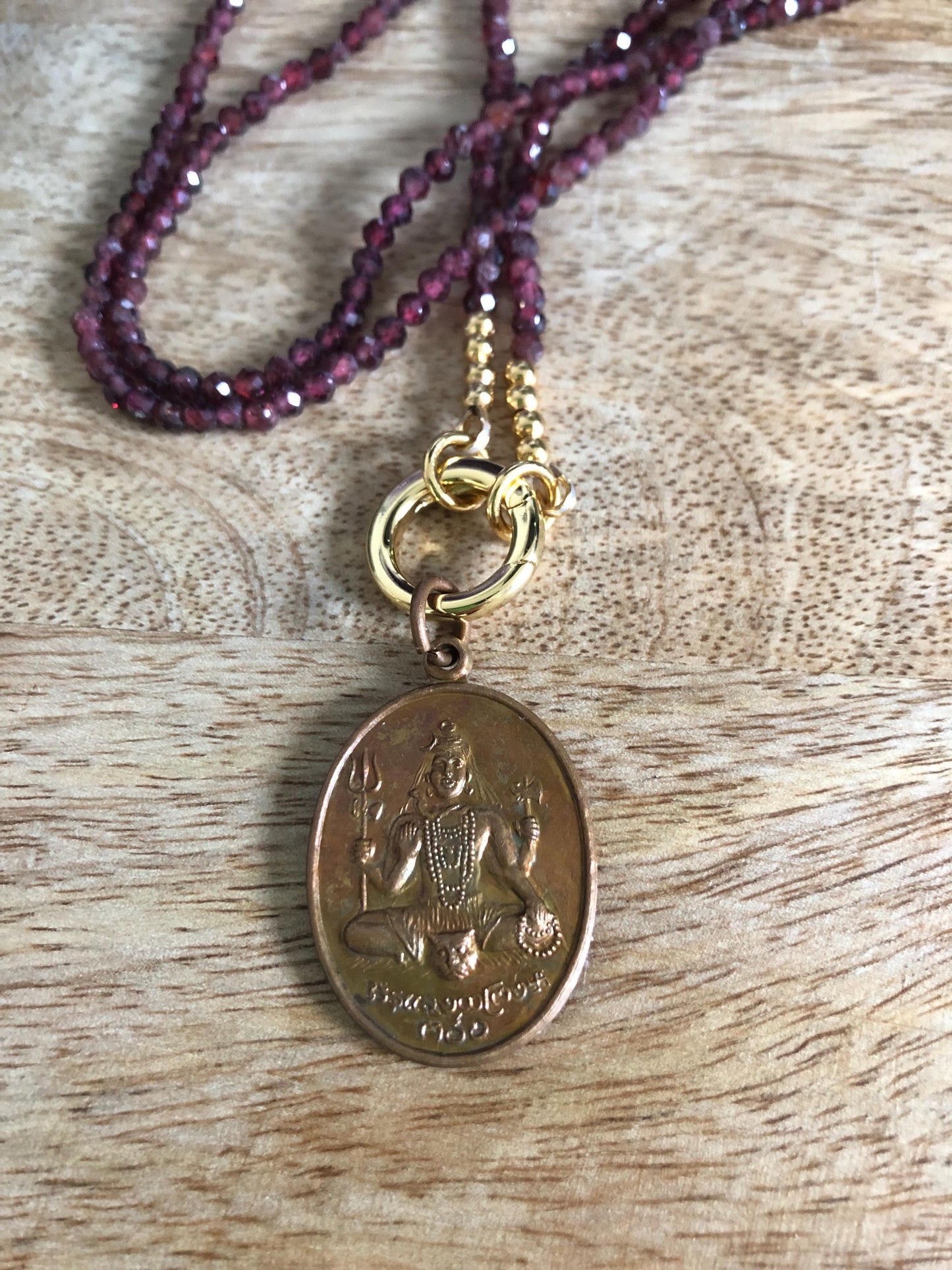 Garnet Long Necklace - Love, protection, friendship and passion Vintage Thai Ganesh-Shiva Pendant, protective, Amulet from Thailand