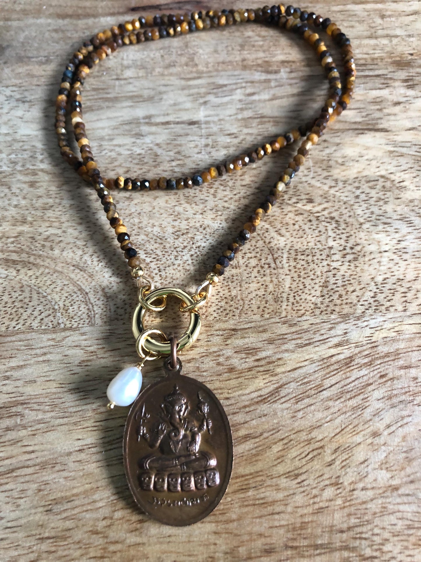 Tigers Eye Gemstone Choker Necklace stone of courage, protection, Vintage Amulet Buddha Pendant from Thailand,  empowering necklace