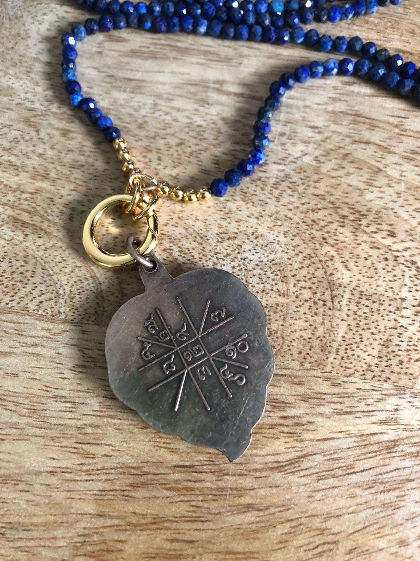 Lapis Lazuli Long Necklace stone of wisdom and power, Vintage Buddha Pendant from Thailand,  empowering meditation necklace, trendy chic