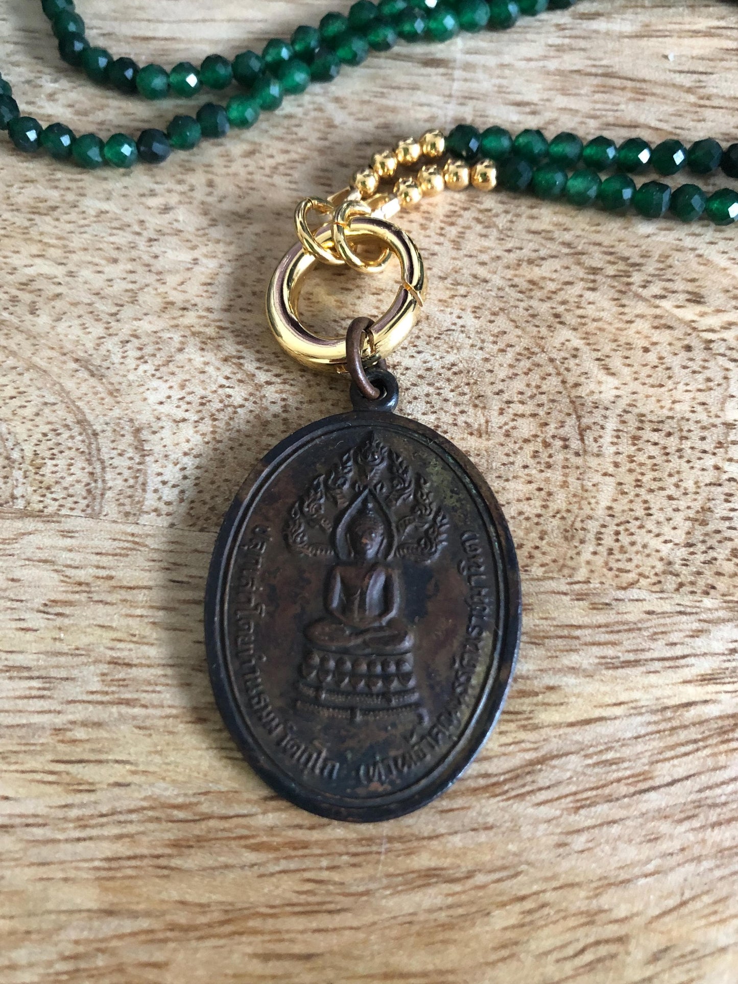 Nephrite Jade Long Necklace stone of abundance, harmony, Vintage Buddha Pendant from Thailand,  boho chic empowering necklace, meditation